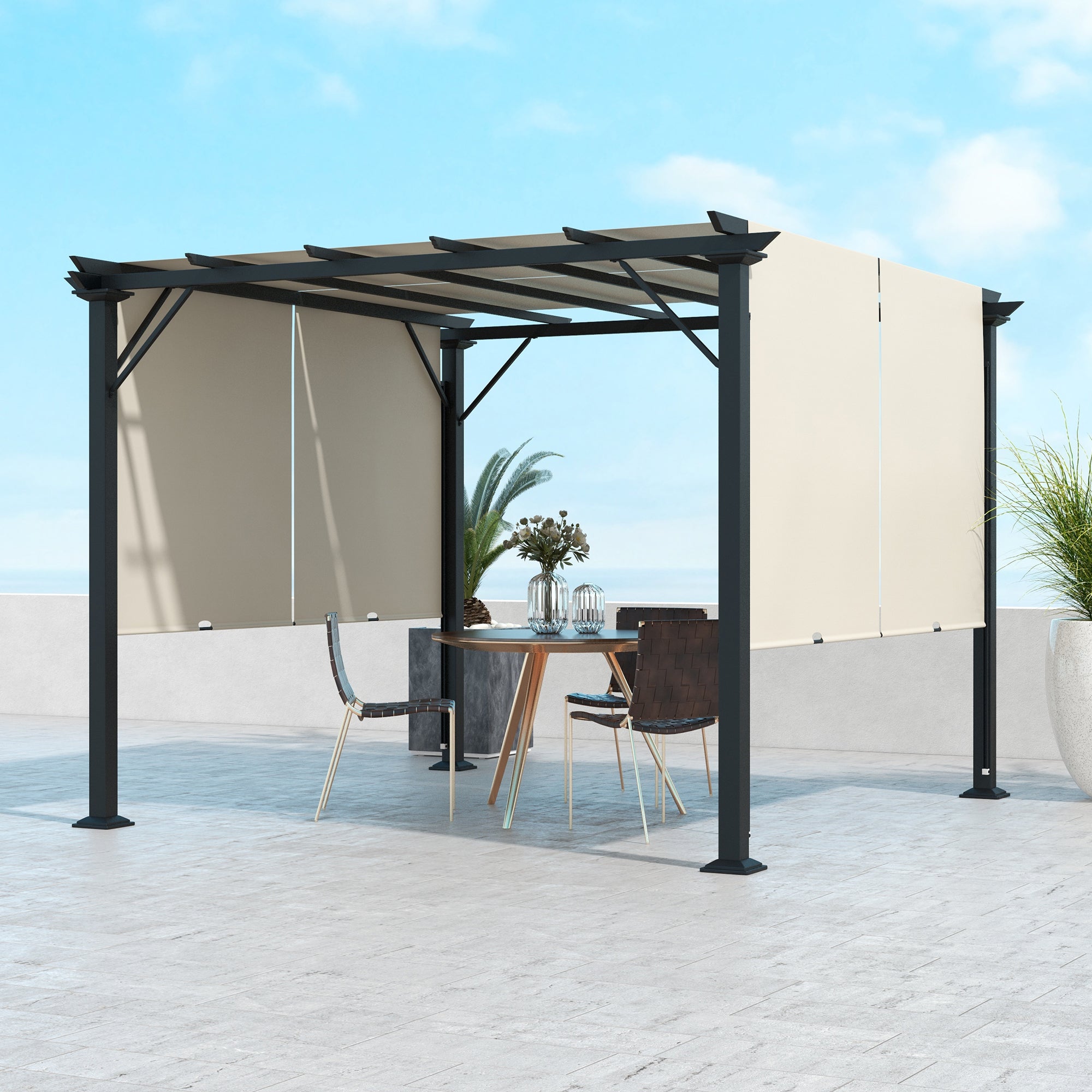 10' x 10' Retractable Pergola Canopy for Backyard, Beige Pergolas at Gallery Canada