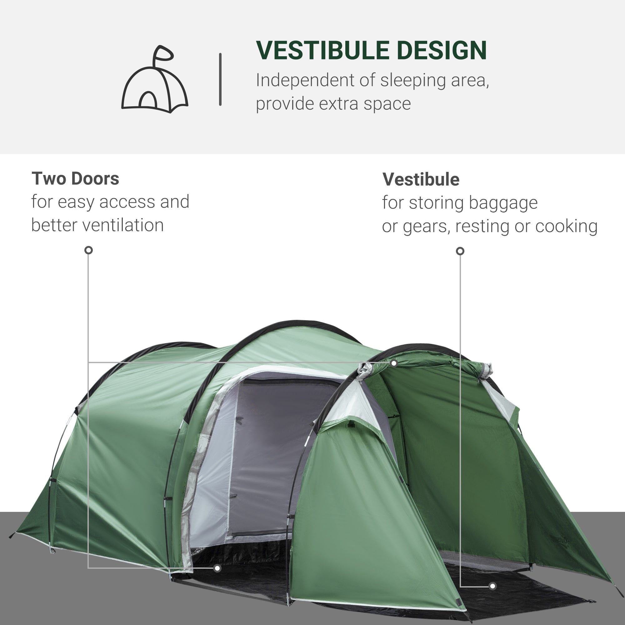 Pop Up Camping Tent with Vestibule Waterproof Tent for 2-3 Person, Dark Green Camping Tents   at Gallery Canada