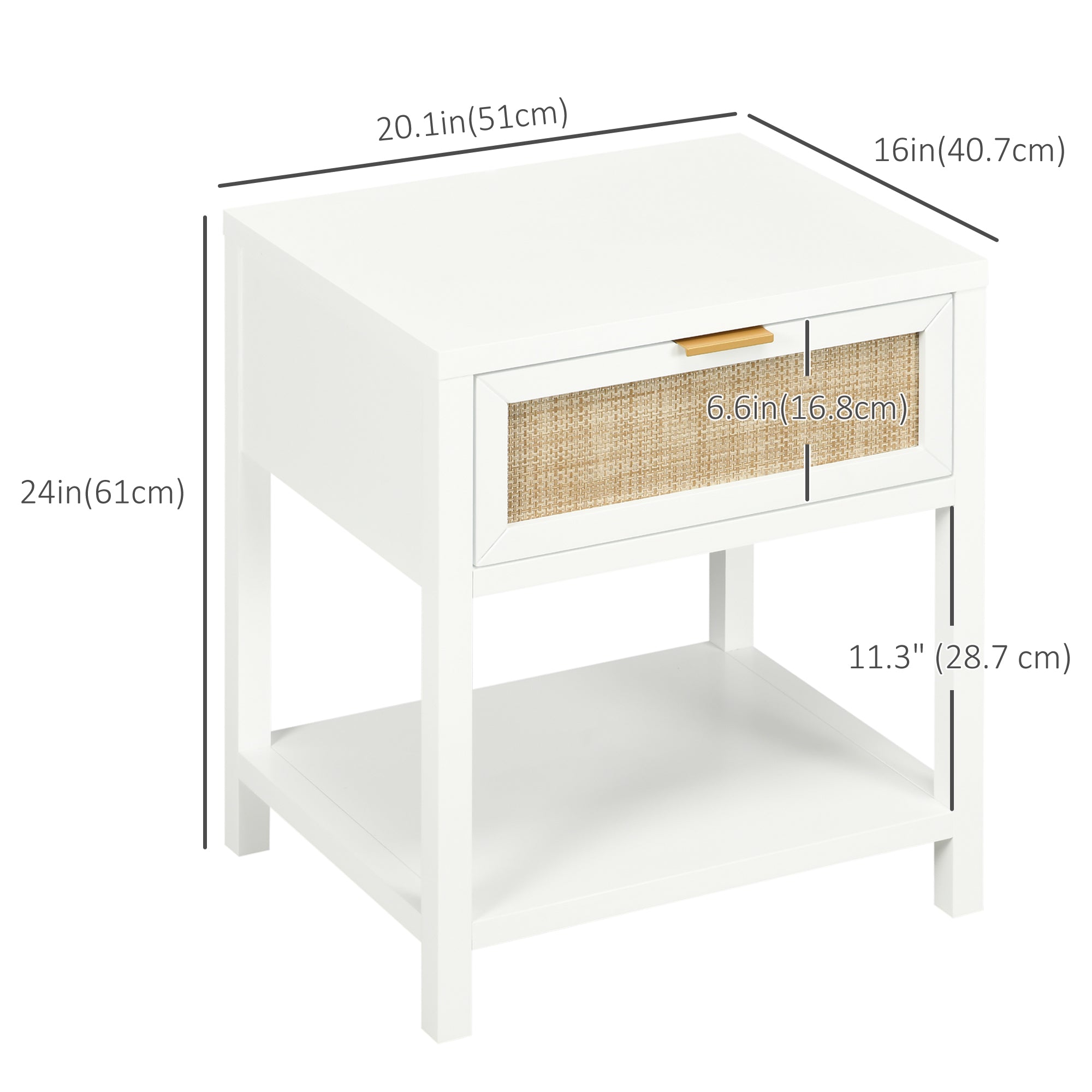 Boho Nightstand, Bedside Table with Rattan Drawer and Open Shelf, Side End Table for Bedroom, Living Room Bedside Tables at Gallery Canada