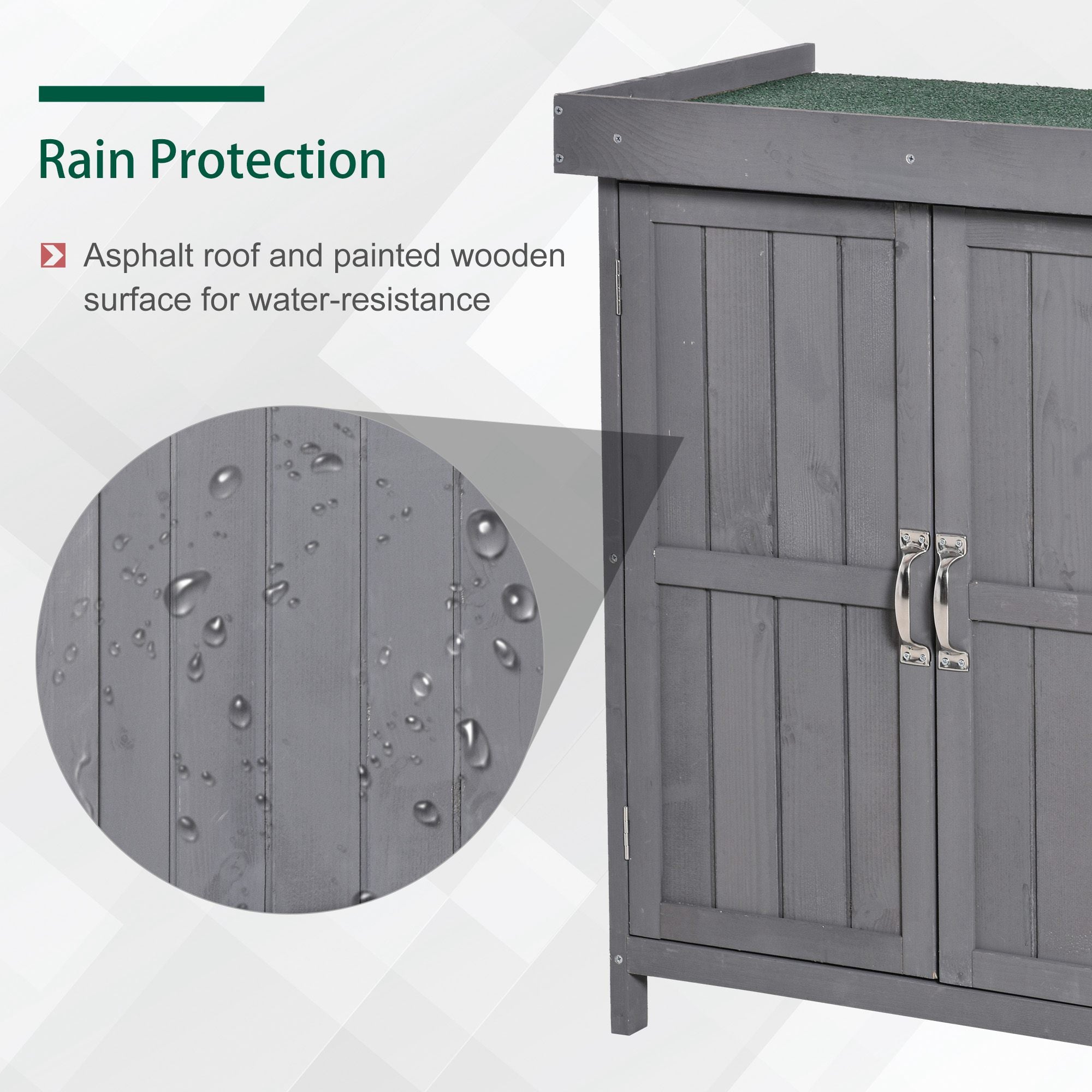 Wooden Garden Tool Storage Shed Kit with Hinged Roof, 2-Tier Shelves and Double Doors, 74x43x88cm, Dark Grey Sheds at Gallery Canada
