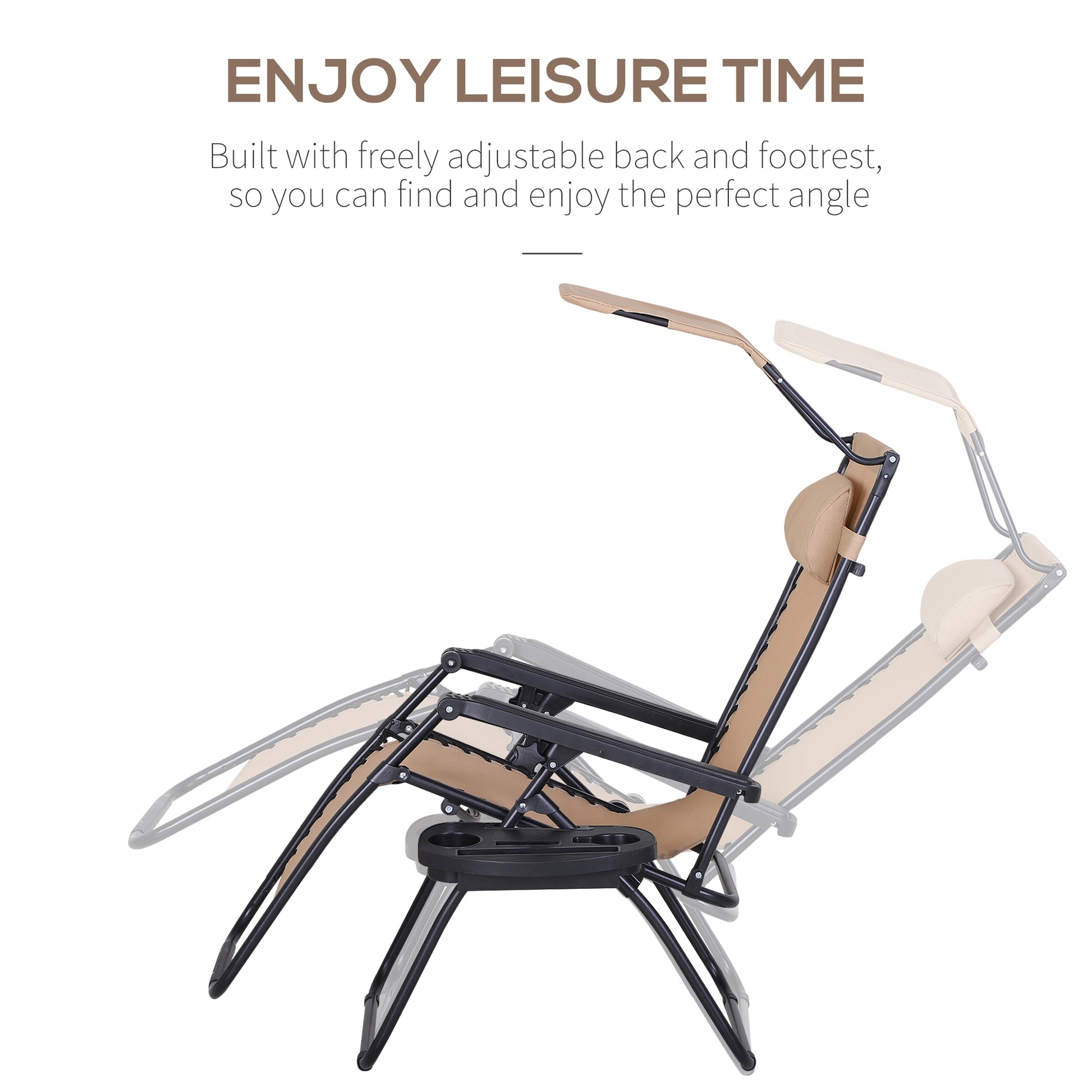 Outdoor Zero Gravity Reclining Lounger Chair with Canopy Shade, Side Tray, Cupholder, Beige Lounger Chairs   at Gallery Canada