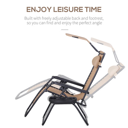 Outdoor Zero Gravity Reclining Lounger Chair with Canopy Shade, Side Tray, Cupholder, Beige Lounger Chairs   at Gallery Canada