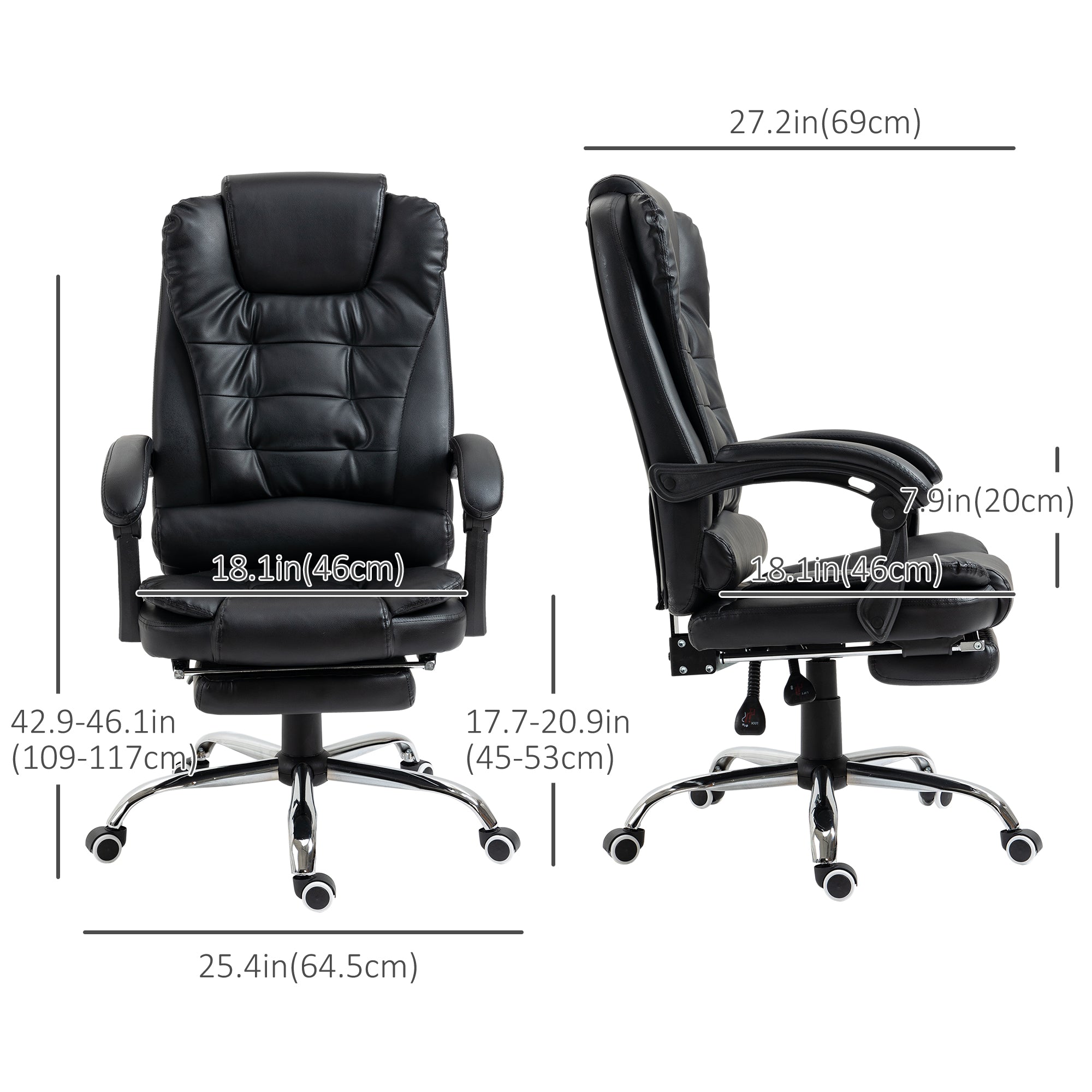 High Back Office Chair PU Leather Executive Office Chair with Retractable Footrest Padded Armrest Black Executive & Manager Chairs at Gallery Canada