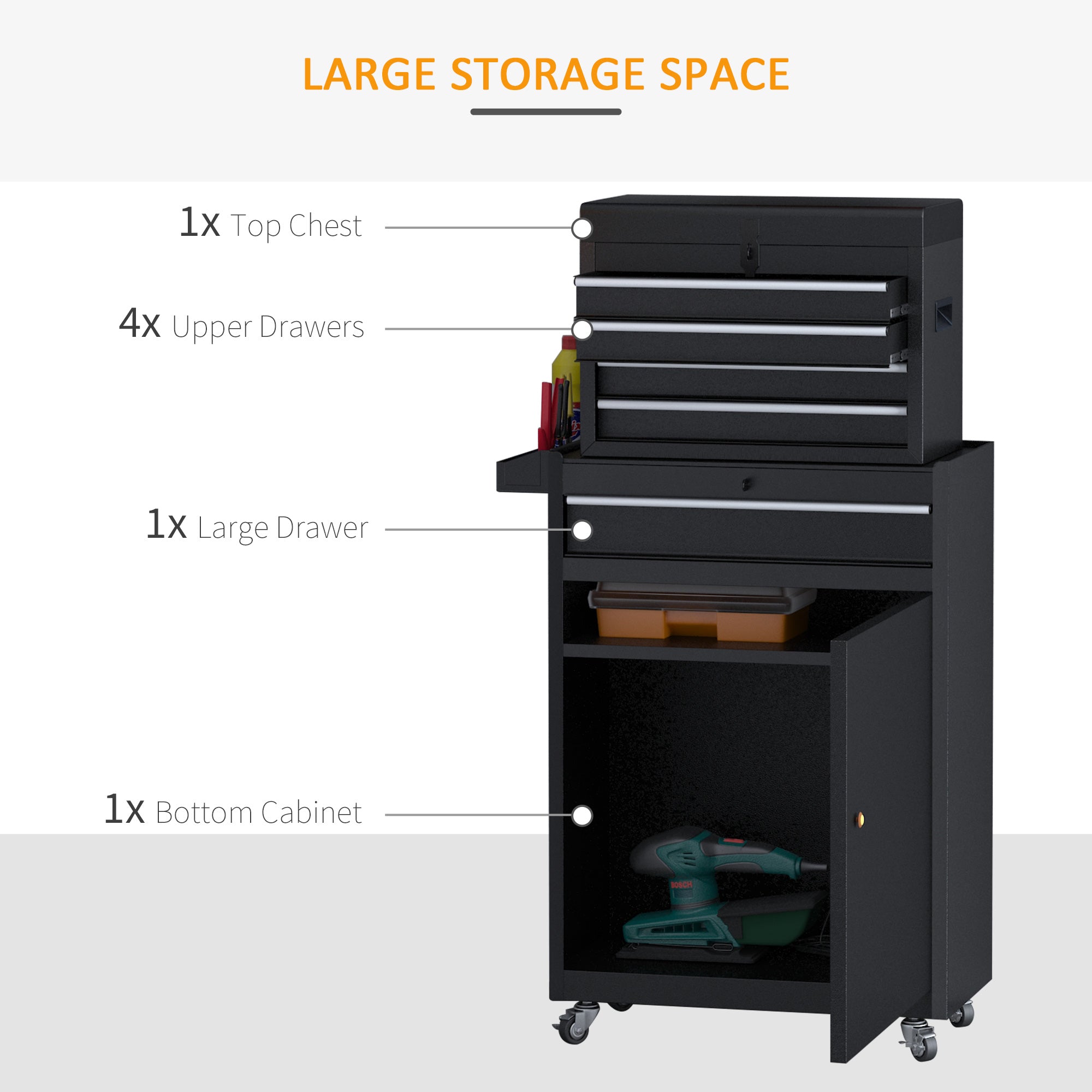 Rolling Tool Cabinet 2 in 1 Top Chest Storage Box 5 Drawers with Pegboard and Adjustable Shelf, Black Tool Organizers at Gallery Canada
