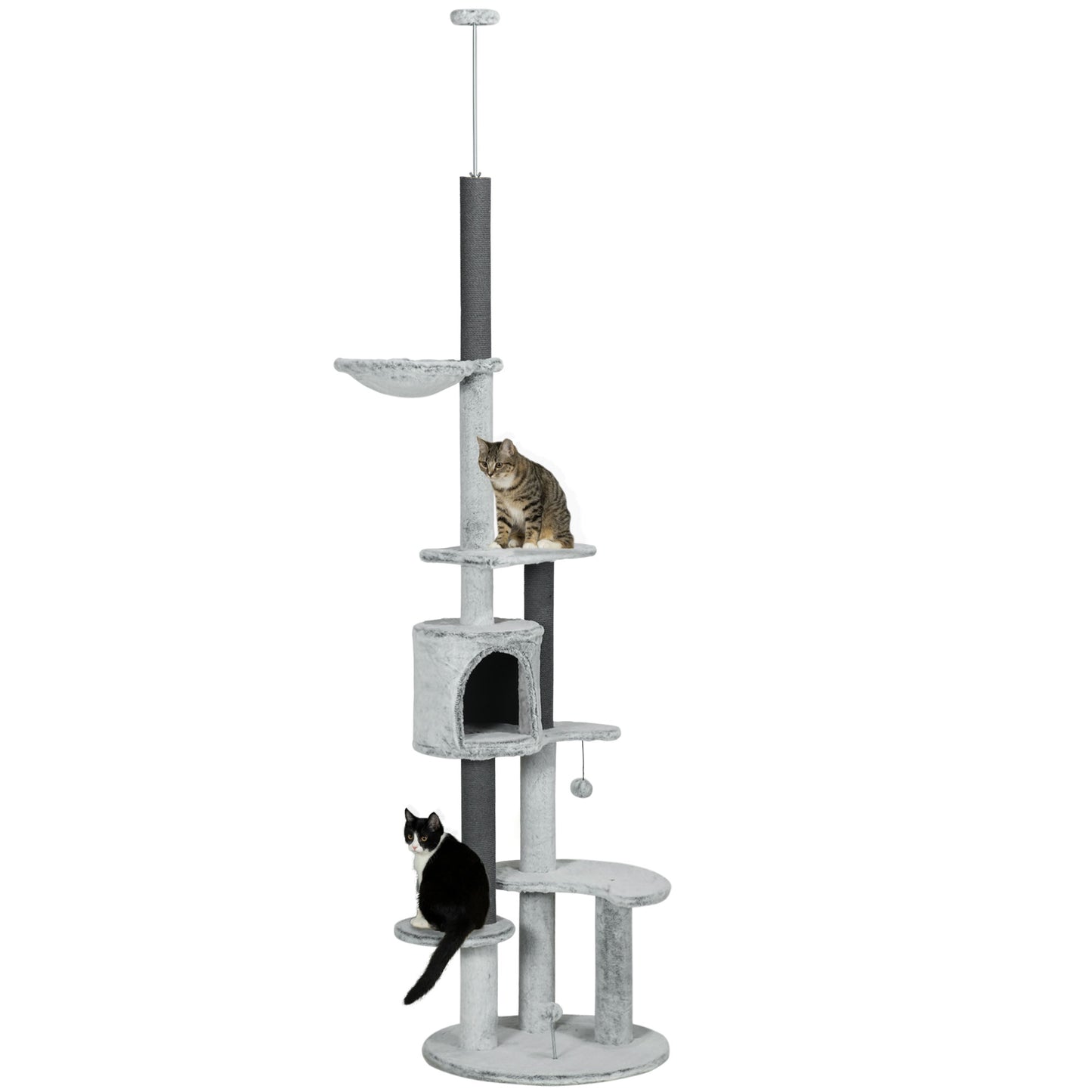 89"-100" Floor to Ceiling Cat Tree w/ Hammock, Scratching Posts, Condo, Perches, Toy Ball, Anti-tip Kit, Grey Floor to Ceiling Cat Trees   at Gallery Canada