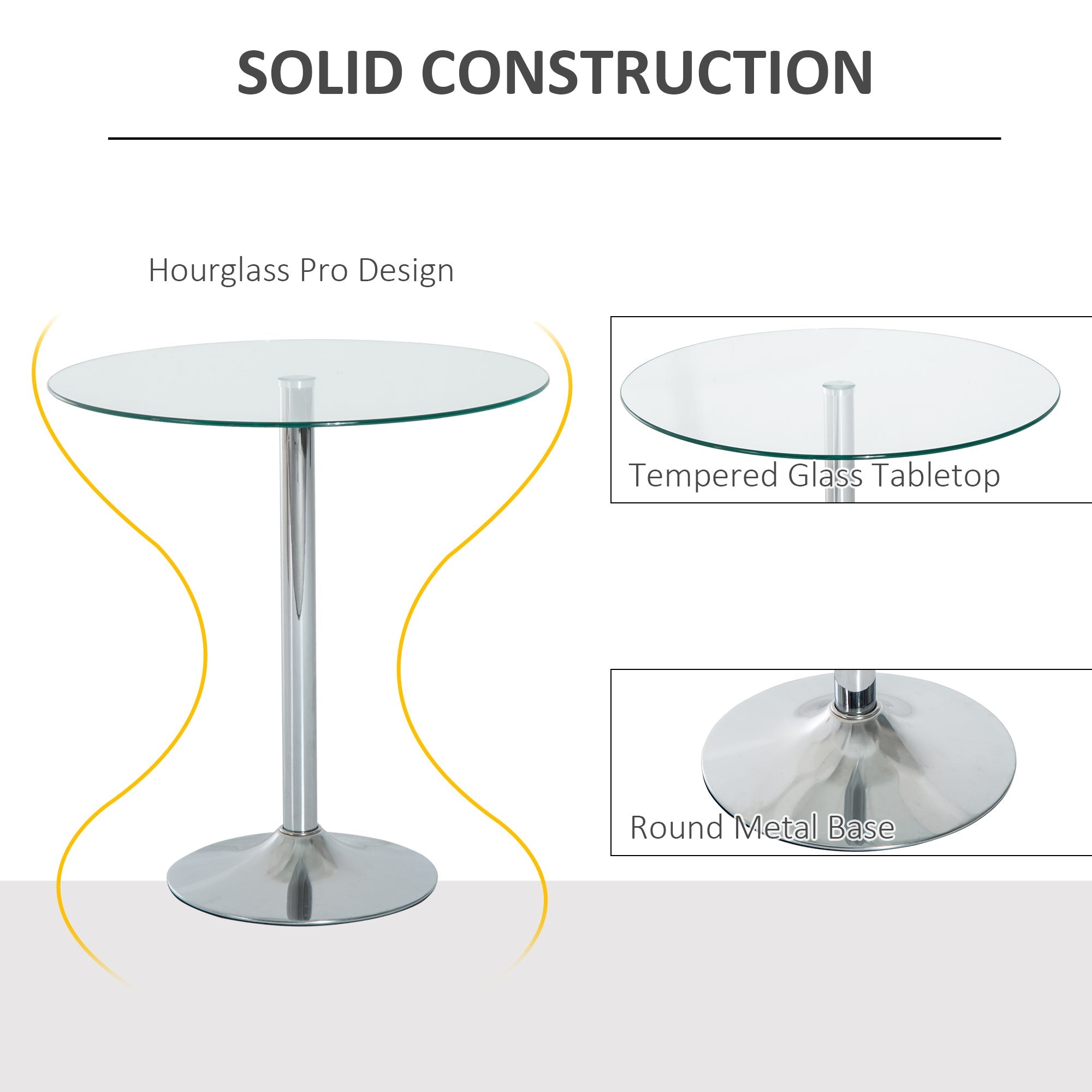 Round Dining Table, Modern Pub Table with Tempered Glass Top, Galvanized Metal Base, Small Dining Table, Silver Bar Tables & Dining Tables   at Gallery Canada