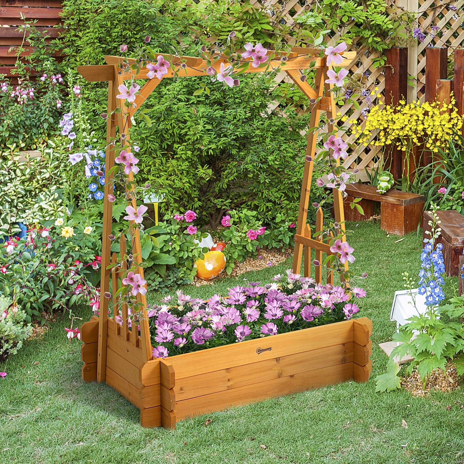 43" x 26" x 47'' Raised Garden Bed with Arbor Arch Trellis for Various Climbing Plant, Outdoor Garden Box for Vegetables, Herbs, Flowers Wooden Planter Boxes   at Gallery Canada