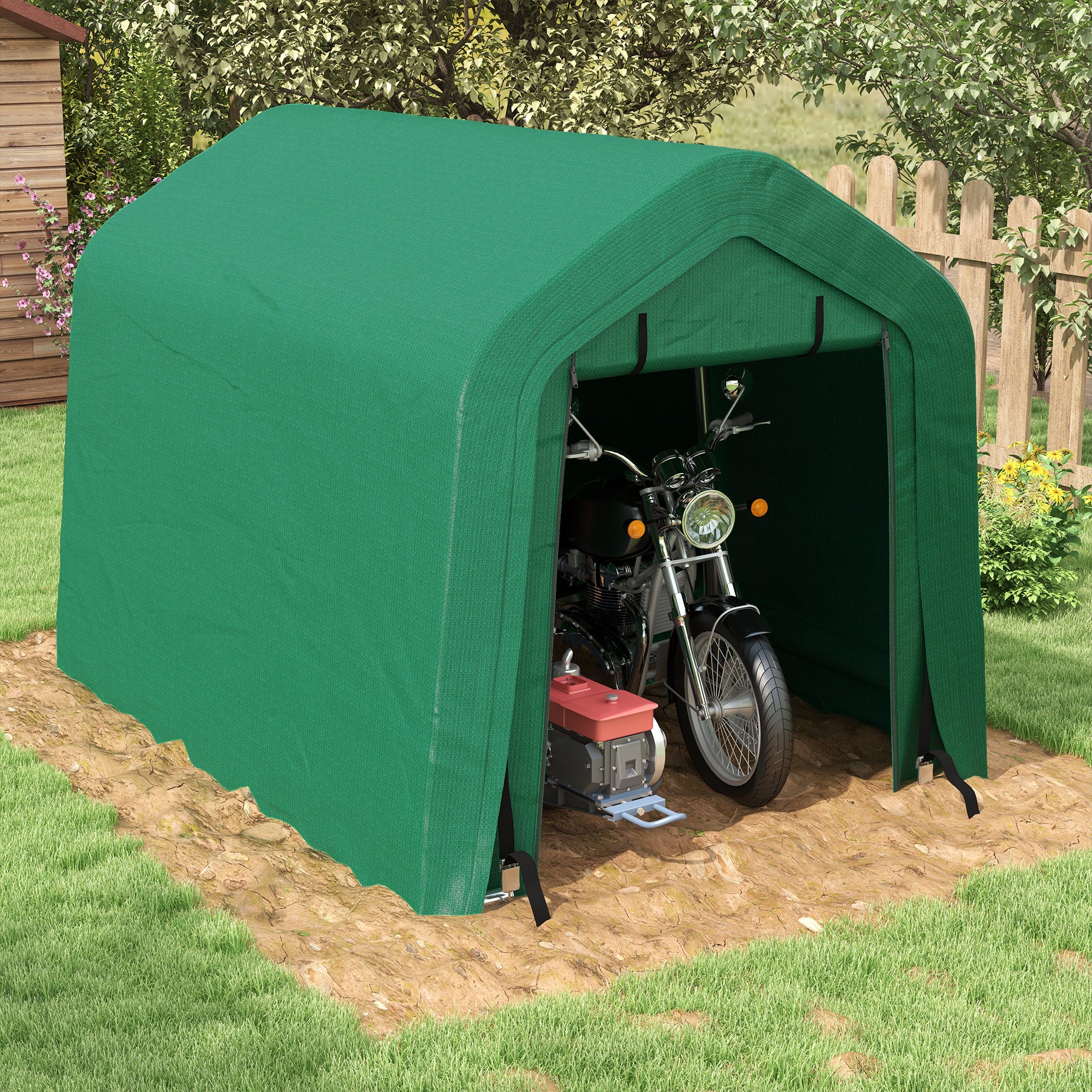 8' x 6' Carport with Sidewalls and Roll-up Door, Outdoor Storage Shelter for Motorcycle and Car, Green Car Shelters at Gallery Canada