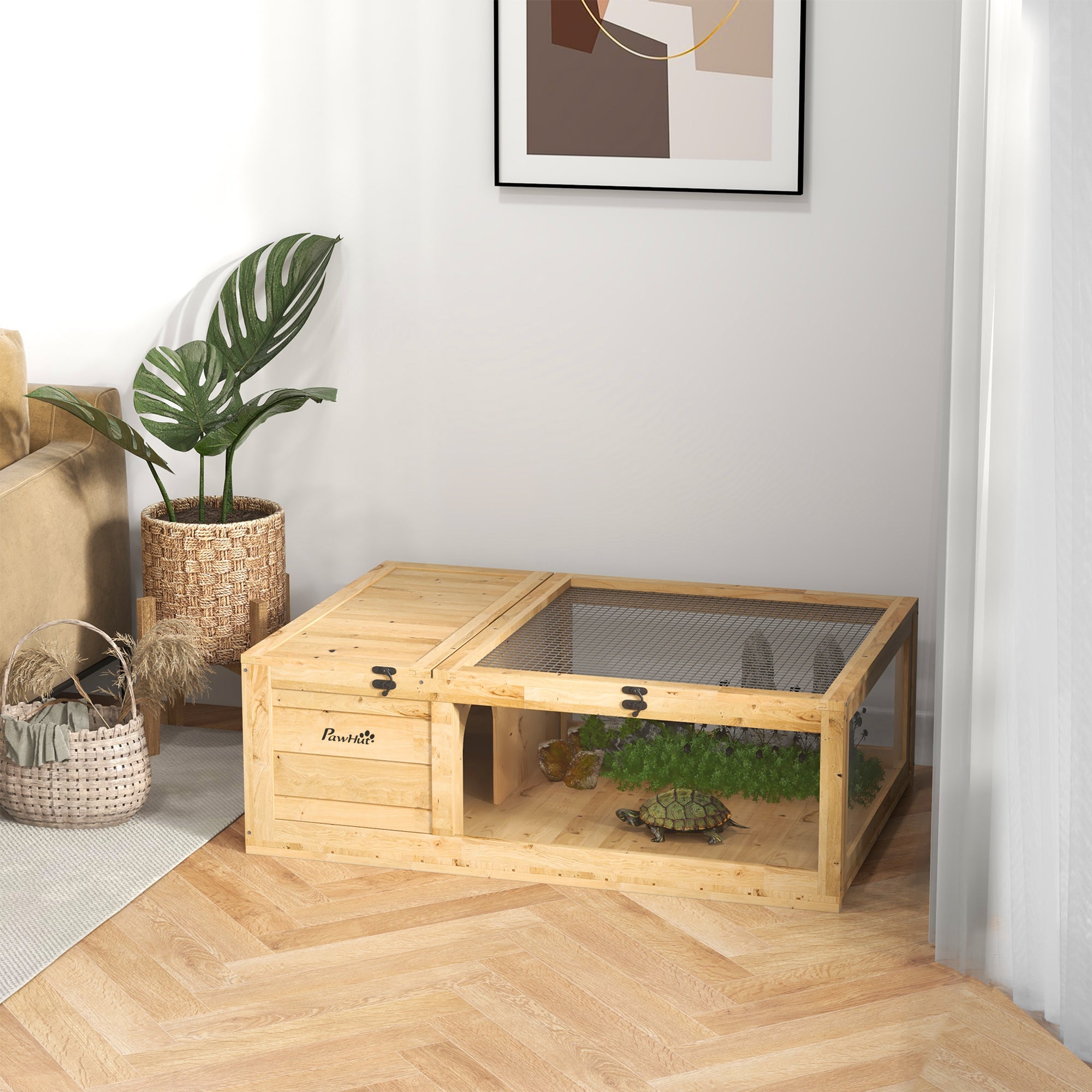 Wood Tortoise House for Lizards, Geckos, Indoor Outdoor Use, 35.8