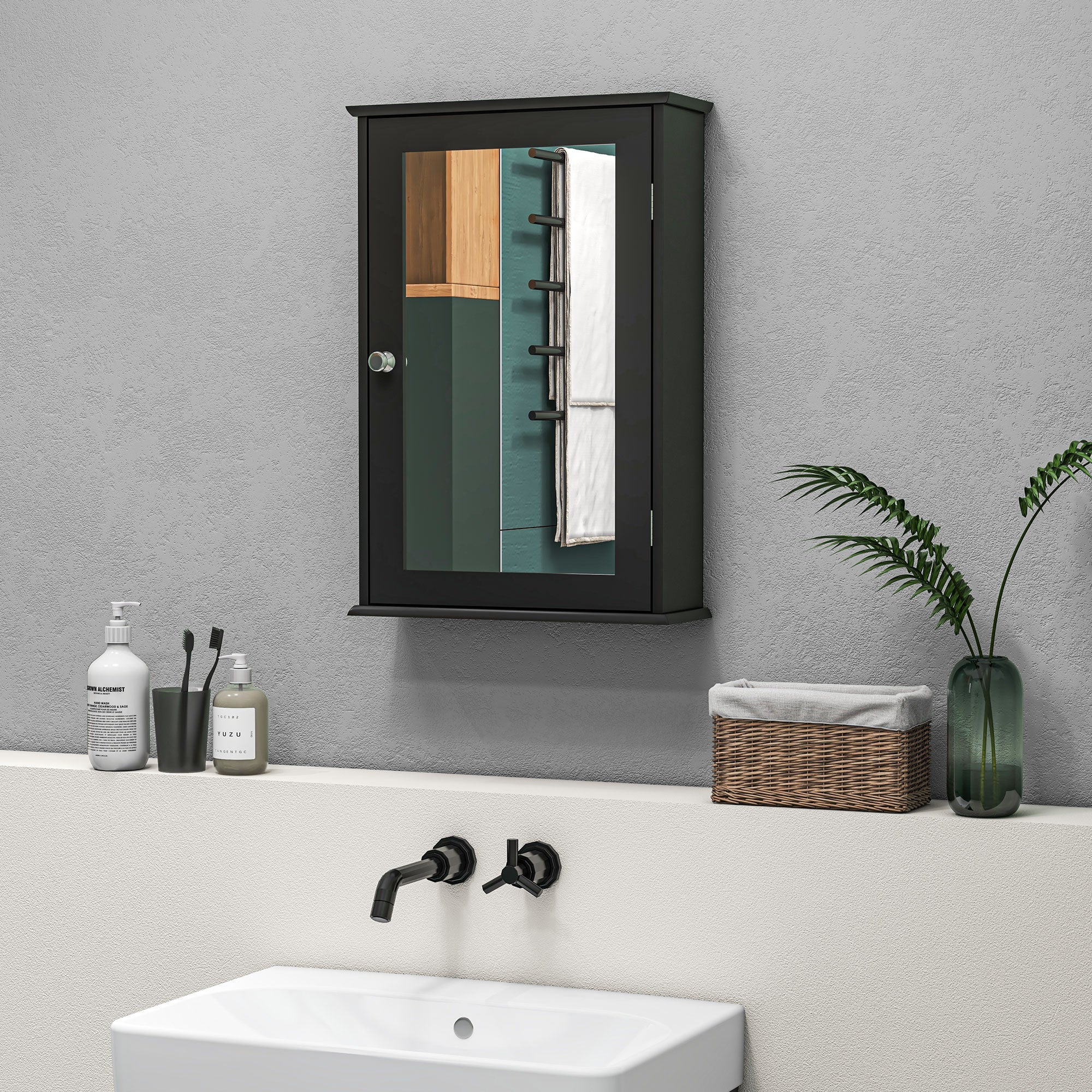 Bathroom Mirror Cabinet, Wall Mounted Medicine Cabinet with Door and Shelves, Black Mirror Medicine Cabinets at Gallery Canada