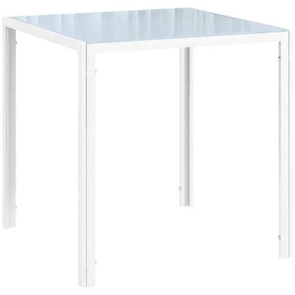 Square Kitchen Table for 2-4 People, Dining Table with Glass Top and Steel Legs for Dining Room, White Dining Tables   at Gallery Canada