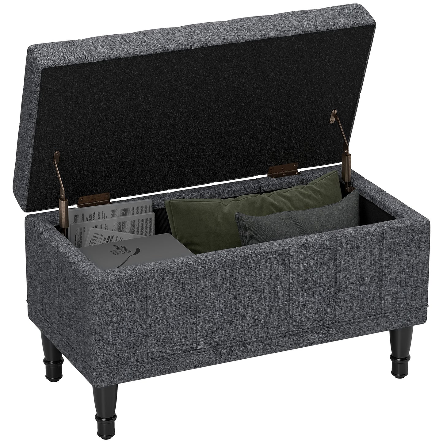 Storage Ottoman, Linen Fabric End of Bed Bench with Button Tufted Storage Bench for Bedroom, Grey Storage Ottomans & Benches at Gallery Canada