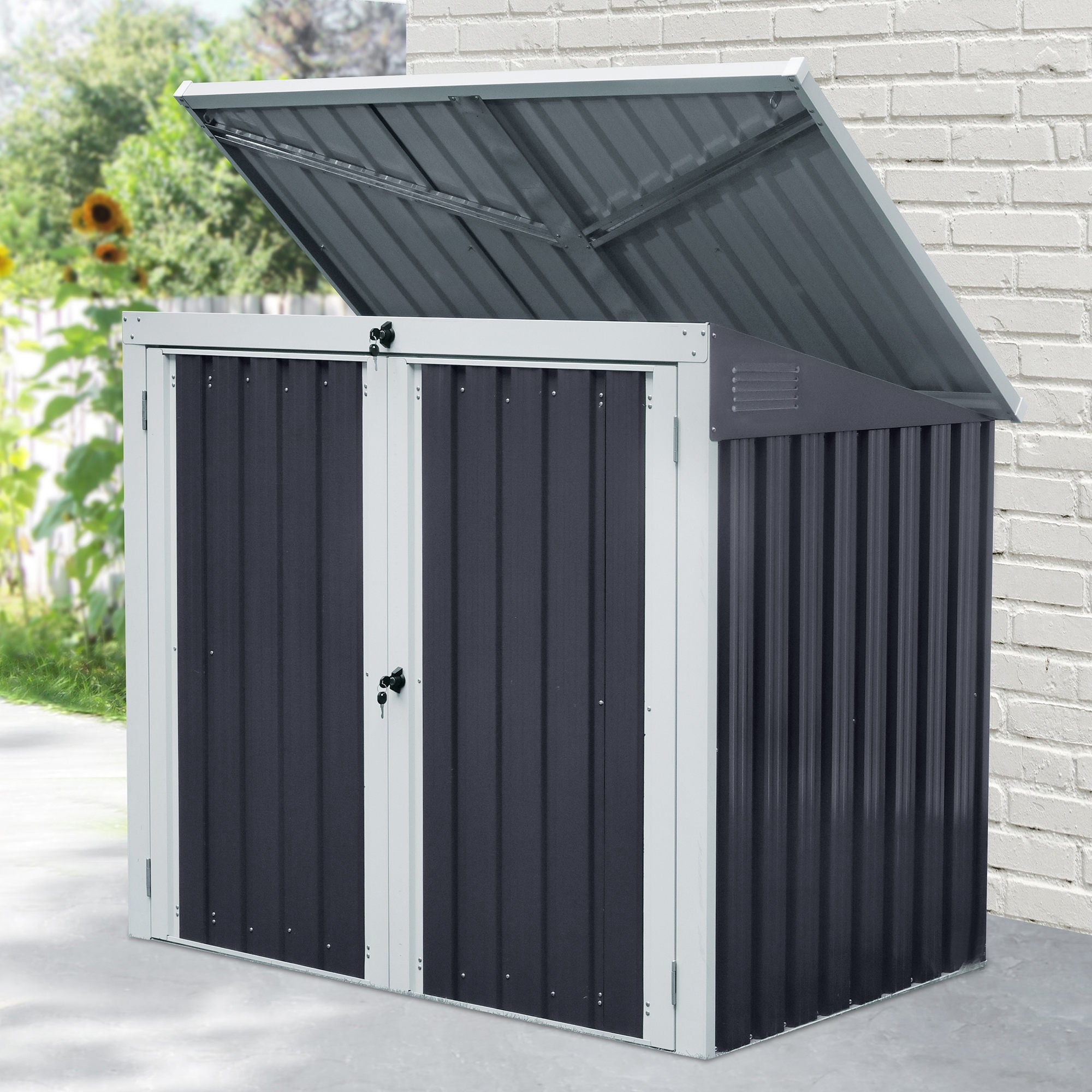 5ft x 3ft Outdoor Garbage Bin Storage Shed with Lockable Doors and Lid, Outside Storage Shed for Trash Can, Black Sheds at Gallery Canada