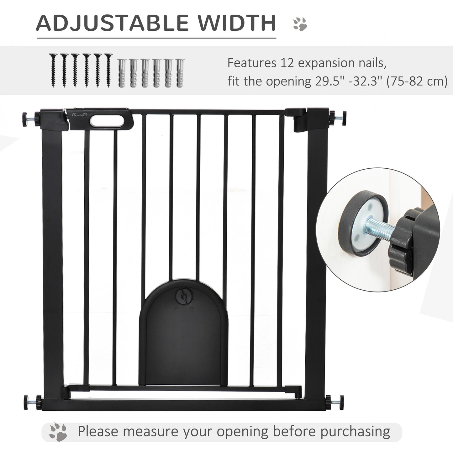 30"-32" Extra Wide Pet Gate Barrier with Small Door, Black Houses, Kennels & Pens   at Gallery Canada