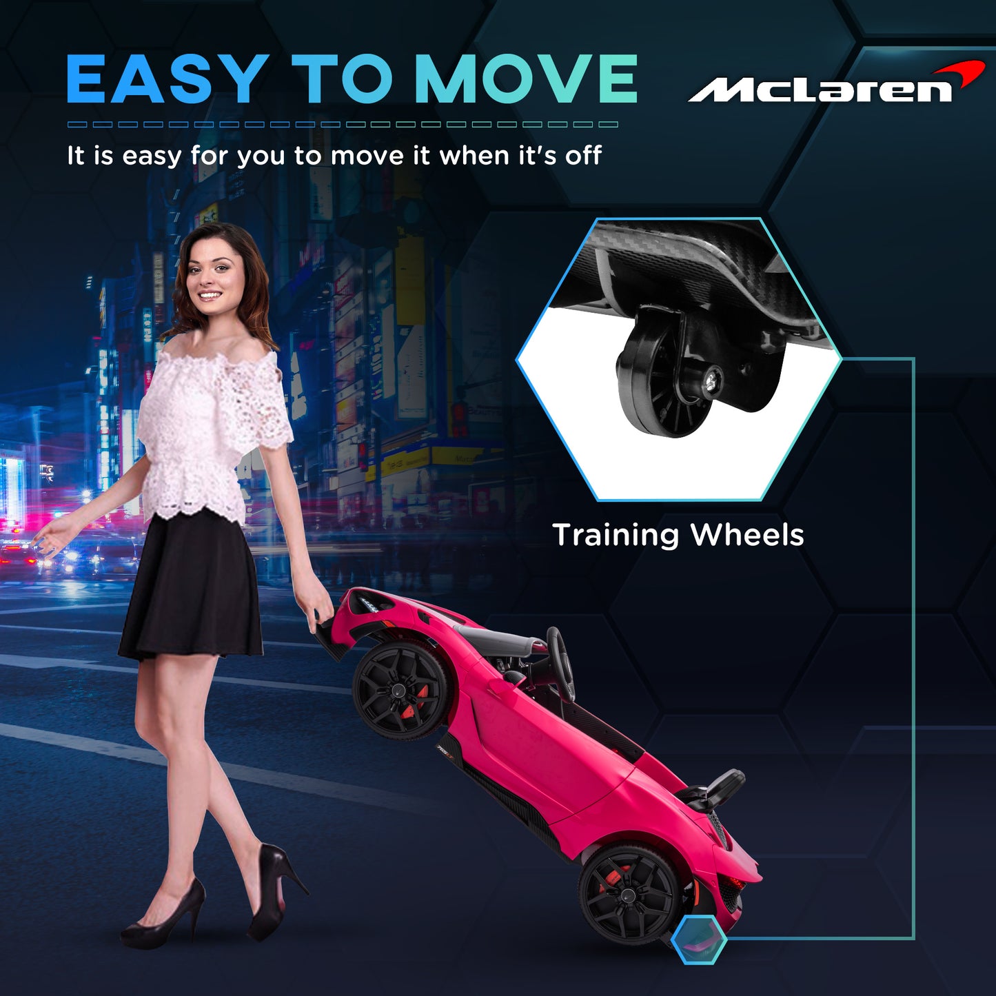 McLaren 765LT Licensed 12V Kids Electric Car w/ Scissor Doors, Training Wheels, Remote, Slow Start, Music Horn Pink Electric Toy Cars   at Gallery Canada