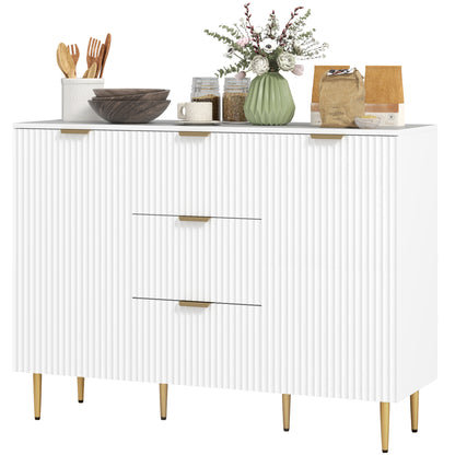 Modern Kitchen Storage Cabinet, Sideboard Buffet Cabinet w/ 3 Drawers and Adjustable Shelves for Kitchen Hallway, White Bar Cabinets   at Gallery Canada