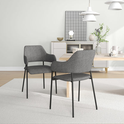 Dining Room Chairs Set of 2, Fabric Kitchen Chairs with Armrests and Steel Legs for Living Room, Black Bar Stools   at Gallery Canada