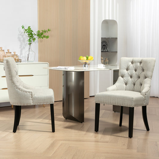 Swoop Air Linen Fabric Dining Chair Set of 2 with Nailhead Trim and Wood Legs Light Grey Dining Chairs   at Gallery Canada