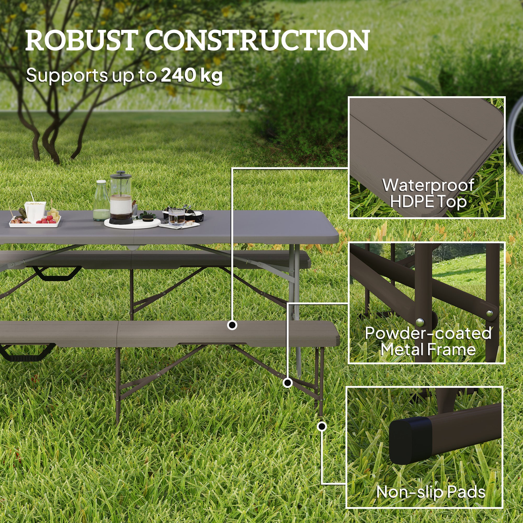 6 ft Plastic Bench Seat, 2 PC Portable Foldable Folding Bench with Carrying Handle for Picnic Camping, Distressed Brown Garden Accessories at Gallery Canada