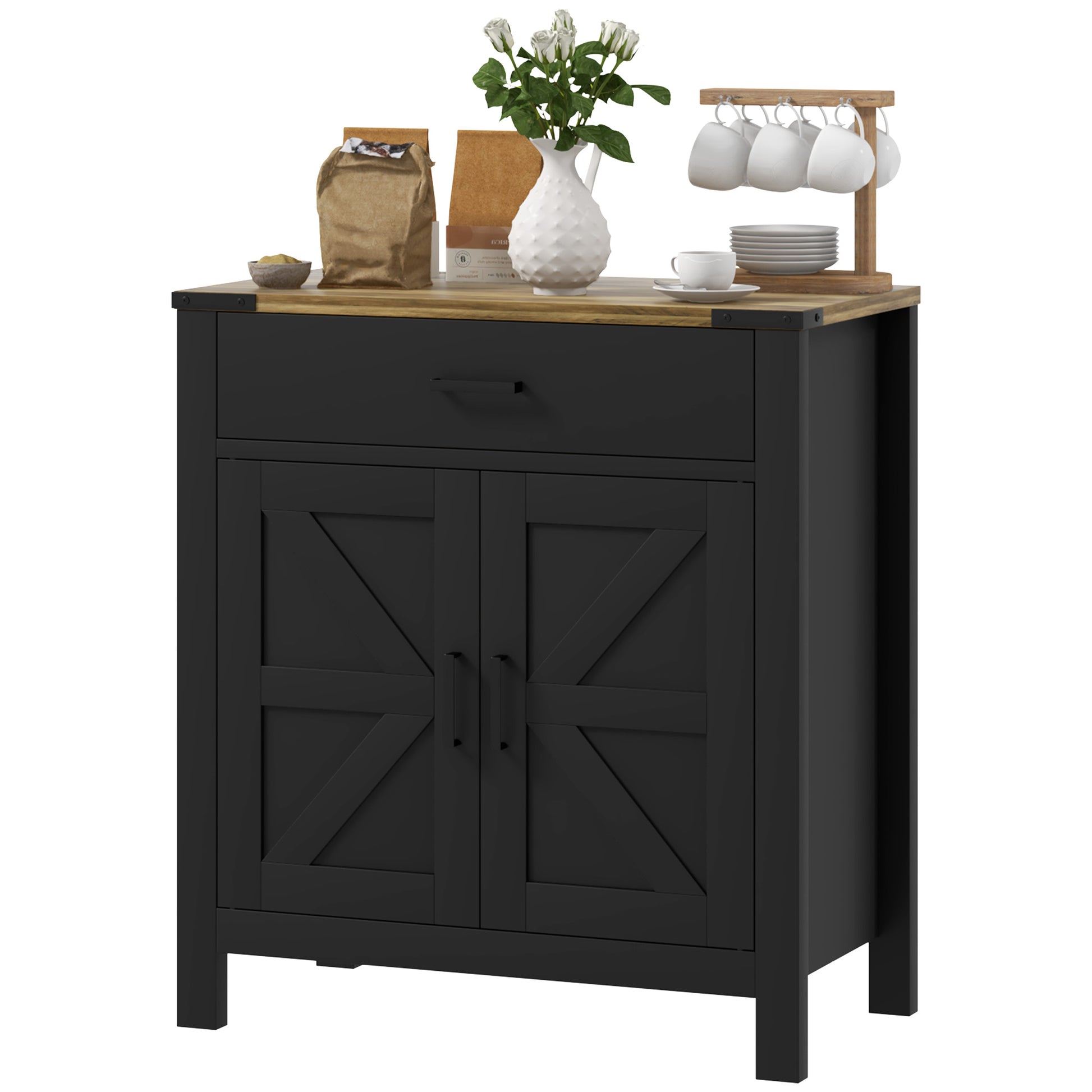 Farmhouse Buffet Cabinet Sideboard with 1 Drawer, 1 Storage Cabinet and Adjustable Shelf, Black Bar Cabinets   at Gallery Canada