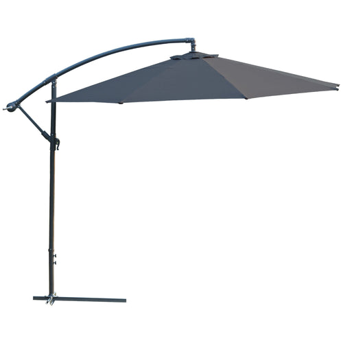 Φ10' Deluxe Patio Umbrella Outdoor Market Parasol Banana Hanging Offset Sunshade Crank Cross Base Grey