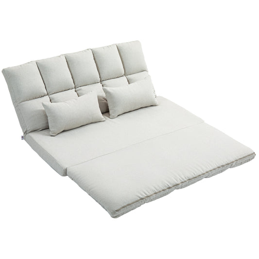 Convertible Floor Sofa, Foldable 2-Seater Lazy Sofa Sleeper with 9-position Backrest and 2 Pillows Cream White 2-Seater Sofas at Gallery Canada