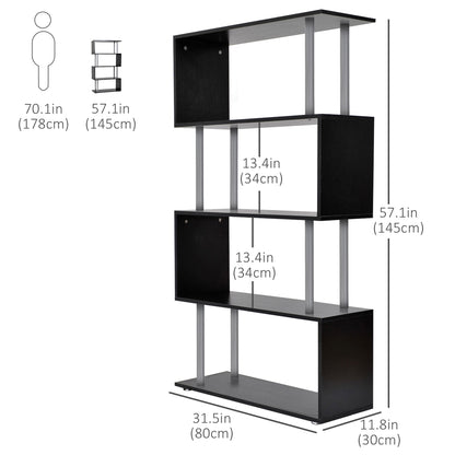 5-Tiers Wooden Bookcase Z-Shape Storage Bookshelf Display with Metal Frame for Living Room, Bedroom, Office, Black Display Bookshelves   at Gallery Canada