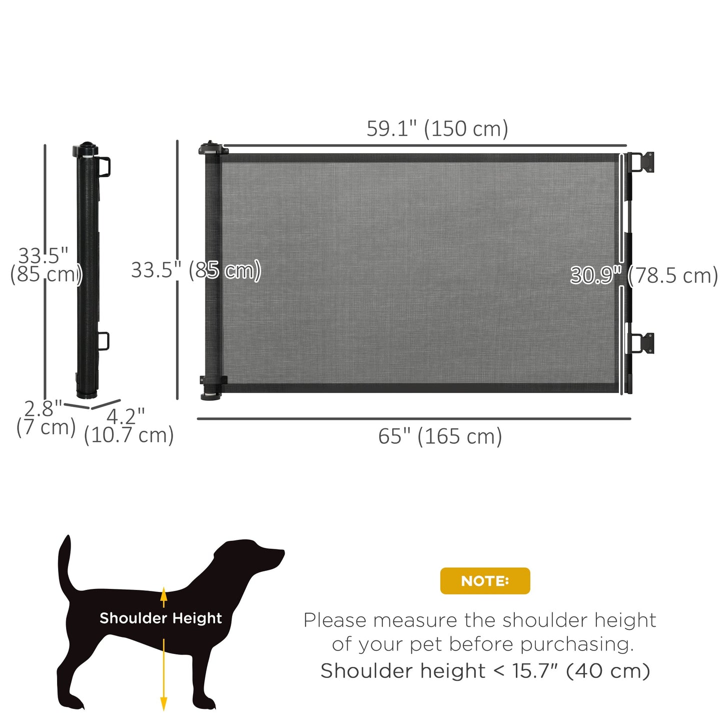 Retractable Pet Gate w/ Single Hand Operation, for Stairs, Doorways, Hallways - Black Houses, Kennels & Pens   at Gallery Canada