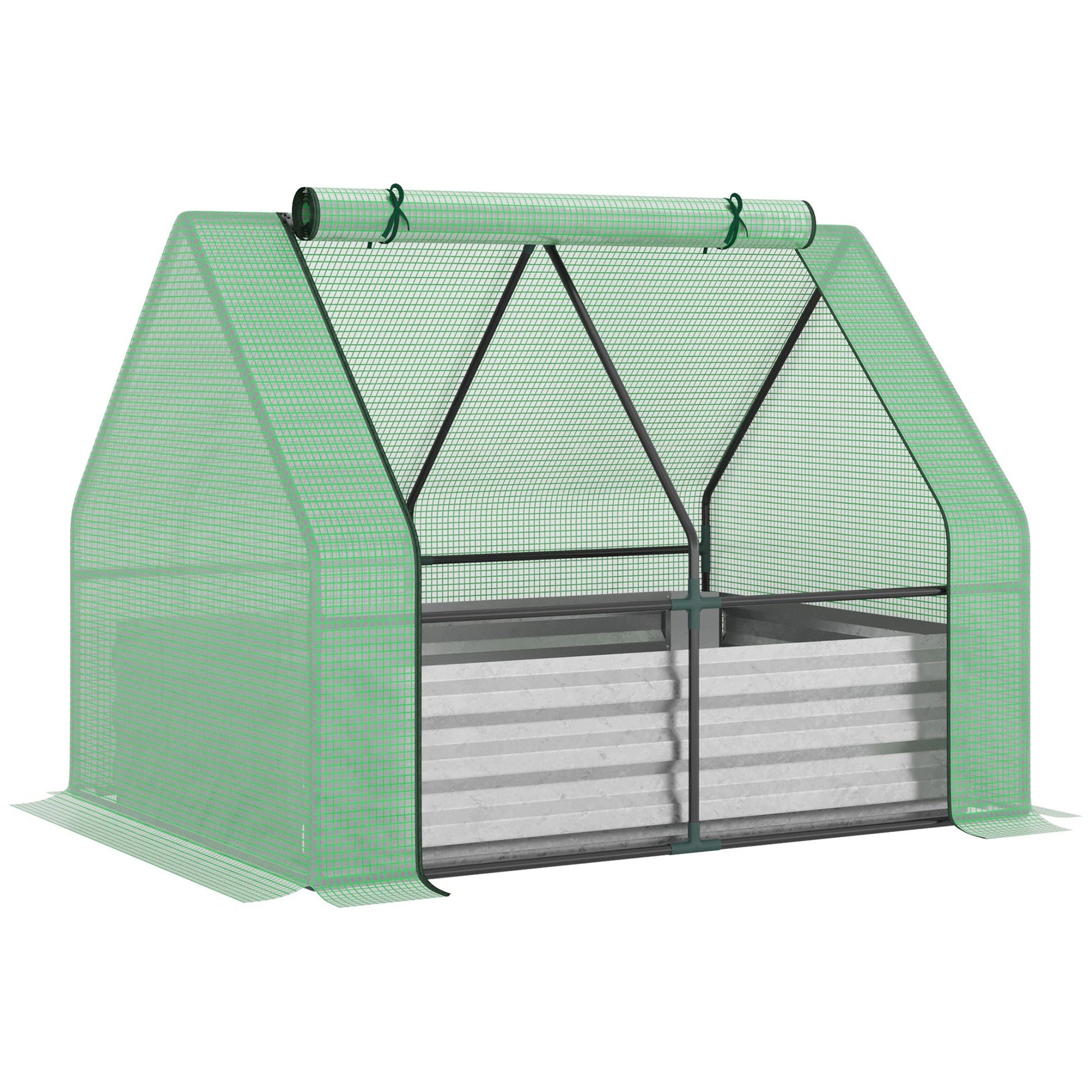 Steel Outdoor Raised Garden Bed with Greenhouse,Cover, Roll Up Door, Dual Use, 50"x37.4"x36.2", Green Mini Greenhouses Multi Colour  at Gallery Canada