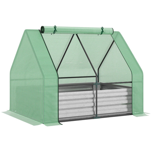 Steel Outdoor Raised Garden Bed with Greenhouse,Cover, Roll Up Door, Dual Use, 50"x37.4"x36.2", Green - Gallery Canada