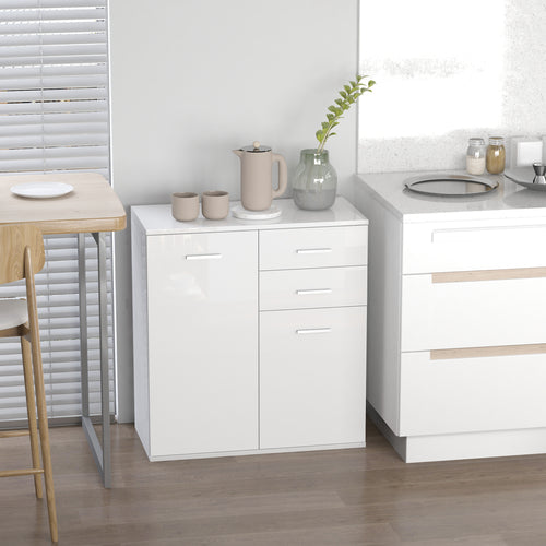 High Gloss Sideboard with 2 Drawers and 2 Doors, Buffet Cabinet with Adjustable Shelf, Coffee Bar Cabinet with Storage, White