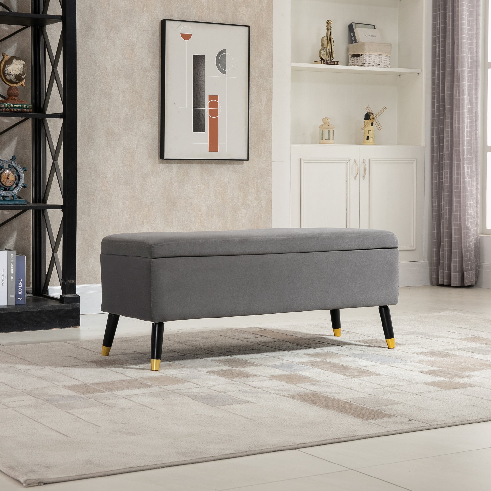 Ottoman Bench with Storage, Velvet Footrest Shoe Bench with Hinged Lid, Lift Top Bed Bench for Entryway Living Room, Charcoal Grey Storage Ottomans & Benches at Gallery Canada