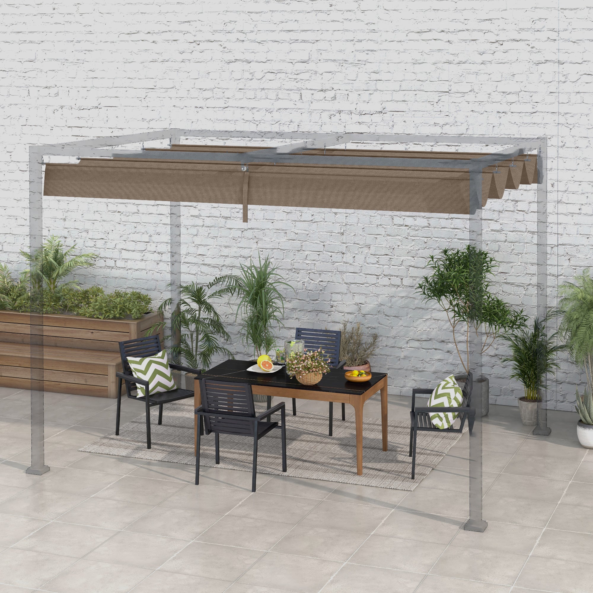 Pergola Canopy, Retractable Sun Shade Cover for 9.8' x 7.1' Pergola, UV30+ Protected, Coffee Gazebo Canopy Replacement at Gallery Canada