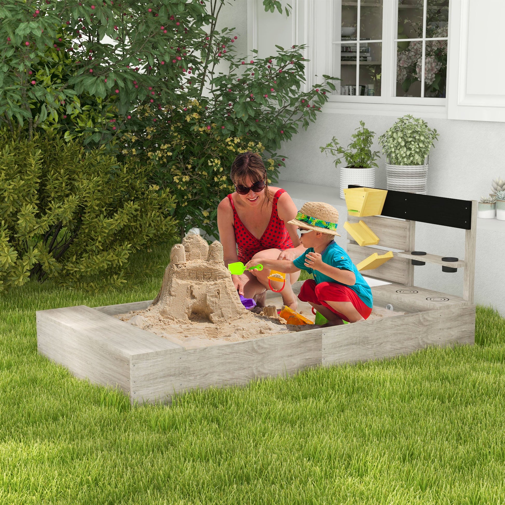 Wooden Kids Sandbox with Liner, Kitchen Design for Garden, Backyard Sandboxes & Accessories   at Gallery Canada