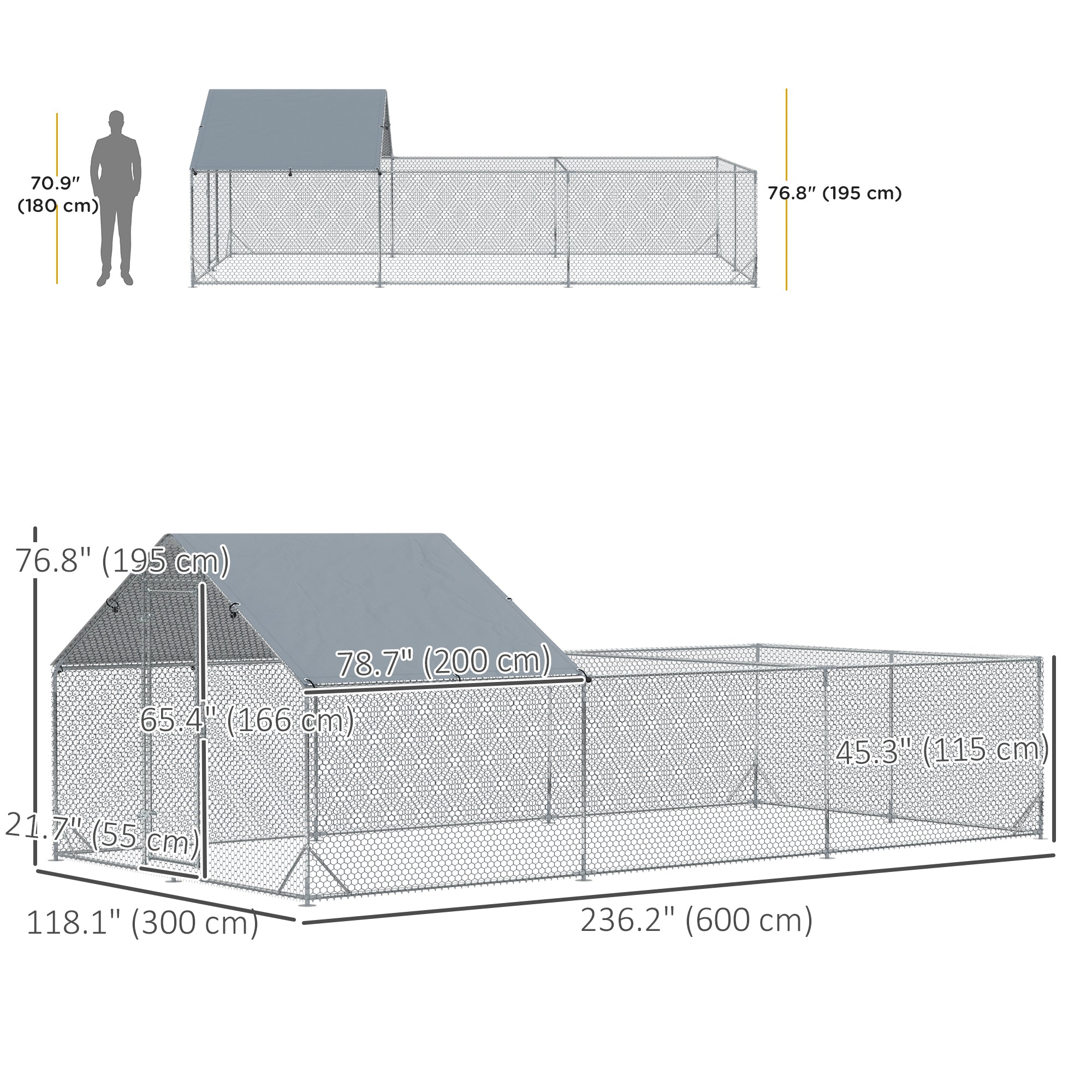 19.7' x 9.8' Metal Chicken Run with Waterproof and Anti-UV Cover Chicken Coops at Gallery Canada