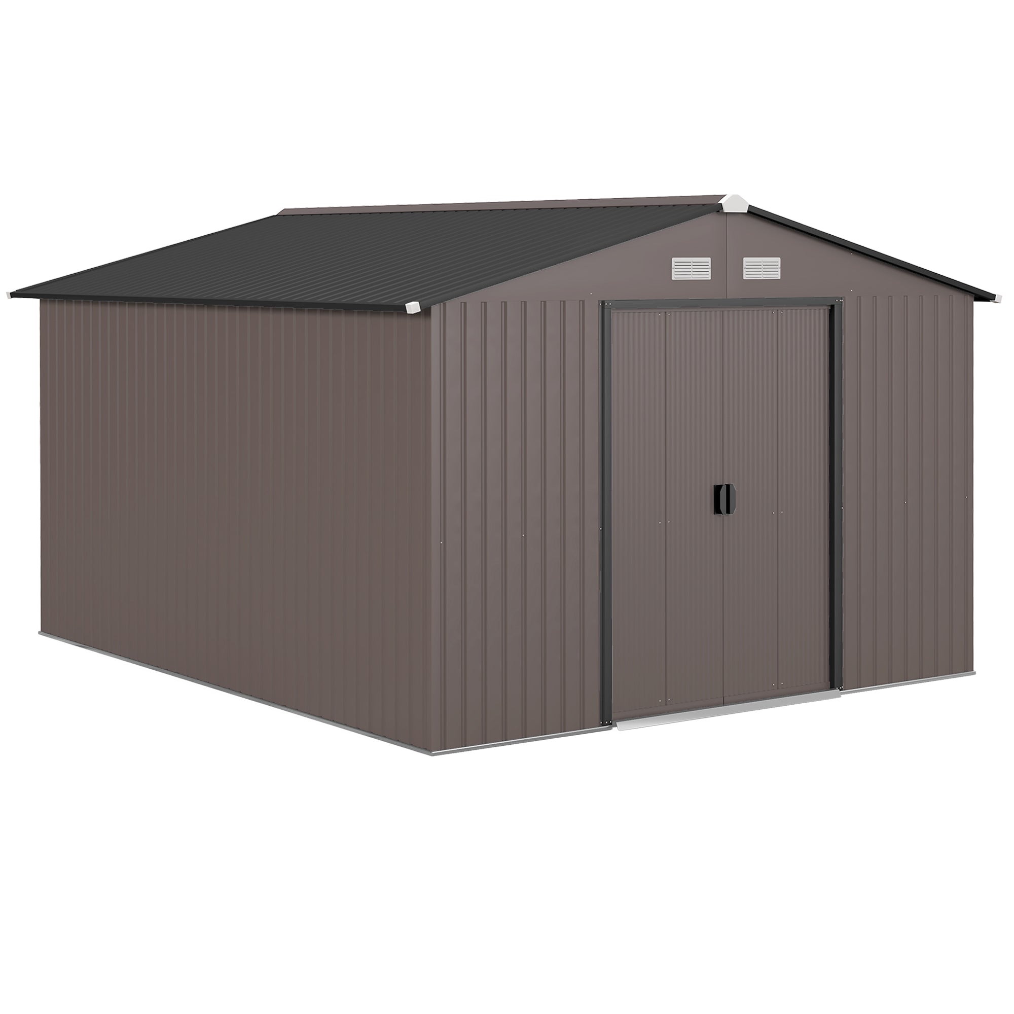 9' x 10.6' Garden Storage Shed w/ Foundation Kit Metal Tool Storage House w/ Double Doors Brown Sheds at Gallery Canada