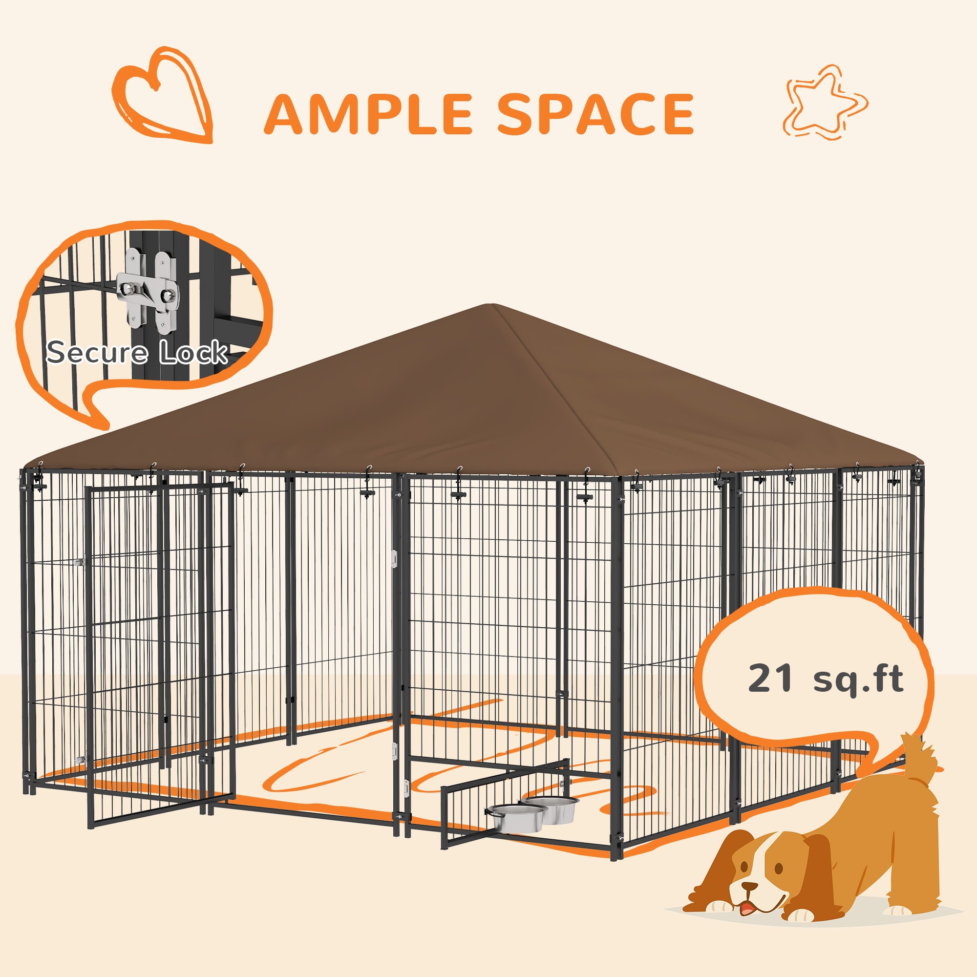 6.9' x 6.9' x 5' Outdoor Dog Kennel with Canopy, Rotating Bowls, Coffee Houses, Kennels & Pens   at Gallery Canada