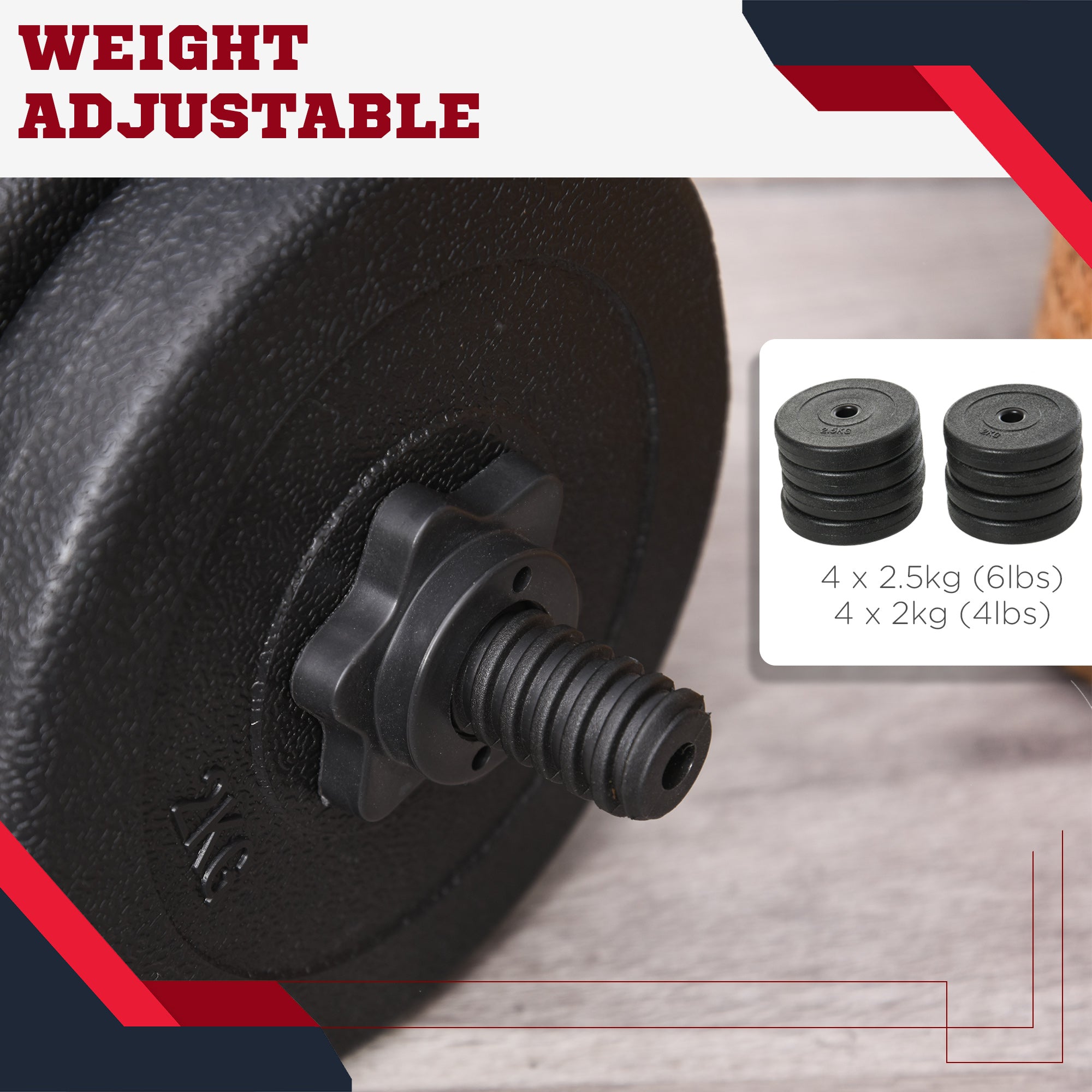 Adjustable 2 x 22lbs Weight Dumbbell Set for Weight Fitness Training Exercise Fitness Home Gym Equipment, Black (Pair) Dumbbells & Barbells at Gallery Canada