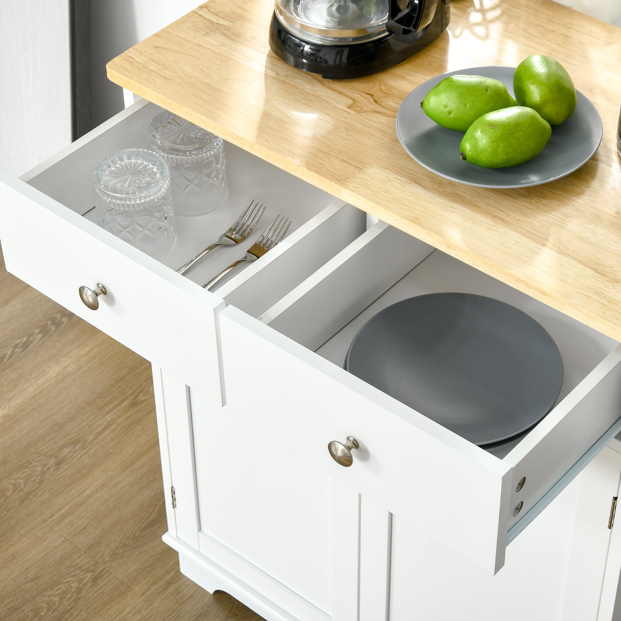 Kitchen Storage Cabinet, Sideboard Buffet Cabinet with Solid Wood Top, Adjustable Shelf, 2 Drawers and 2 Doors, White Storage Cabinets   at Gallery Canada