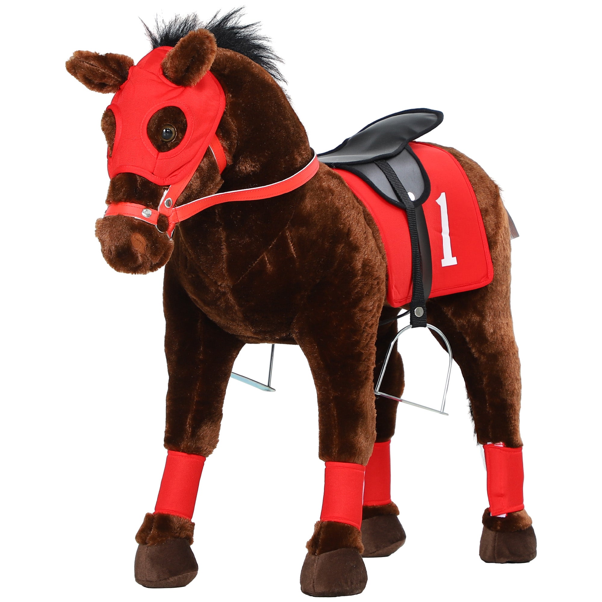 Kids Ride On Horse w/ Neighing Sound, Saddle, Stirrups, for 3-8 Years Rocking Horses Brown, Red at Gallery Canada