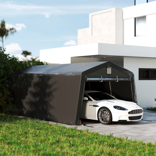 11' x 20' Portable Garage, Heavy Duty Carport Canopy with Ventilation Windows and Large Roll-up Door, Dark Grey