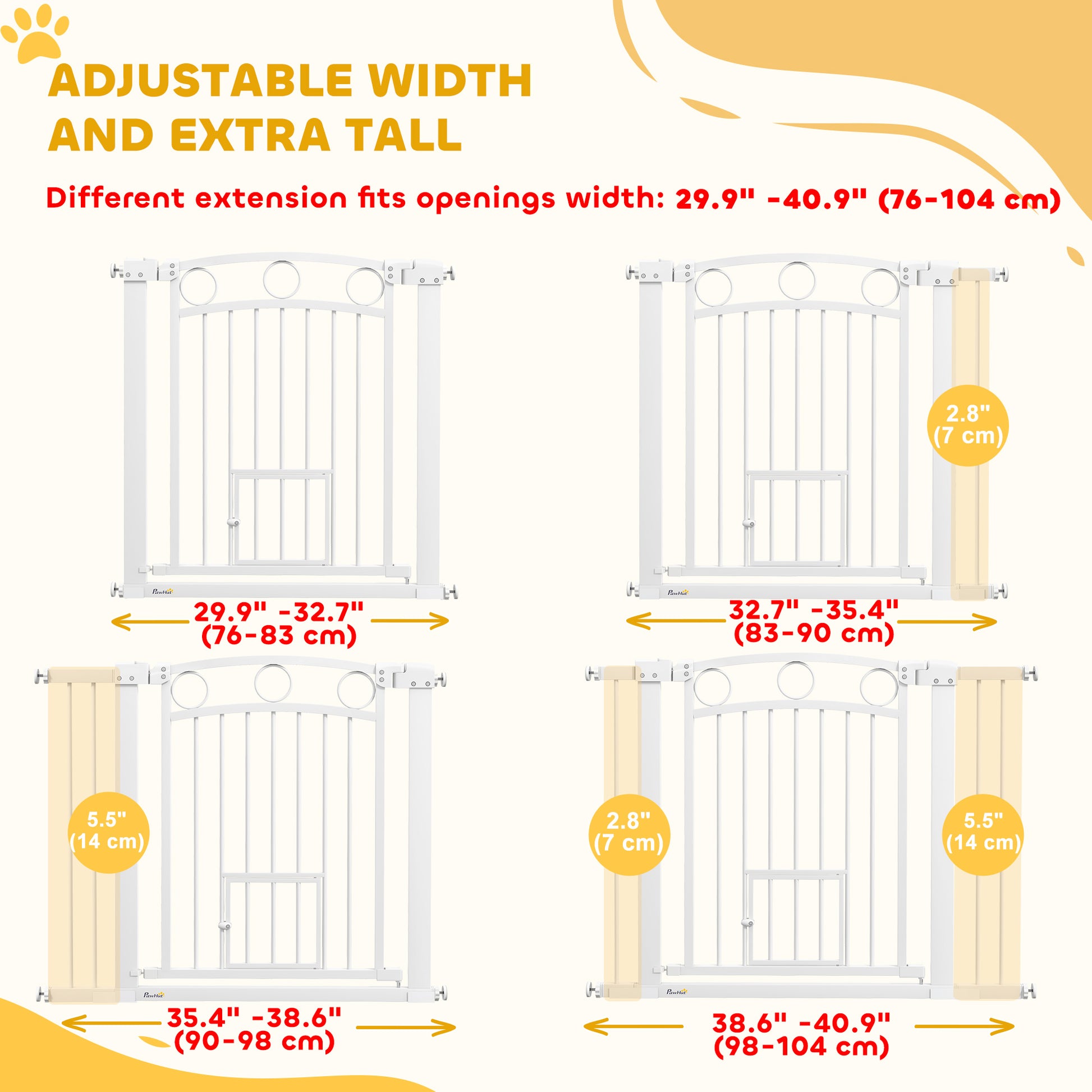 30" Extra Tall Dog Gate w/ Cat Door, 2 Extension Kits, for Doorways, Hallways, Stairways, 30"-41" Width Houses, Kennels & Pens at Gallery Canada