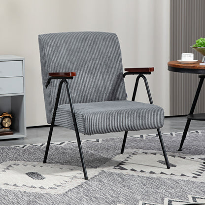 Modern Armchair, Upholstered Corduroy Accent Chair with Wood Arms and Steel Frame for Living Room, Bedroom, Grey Accent Chairs Grey  at Gallery Canada