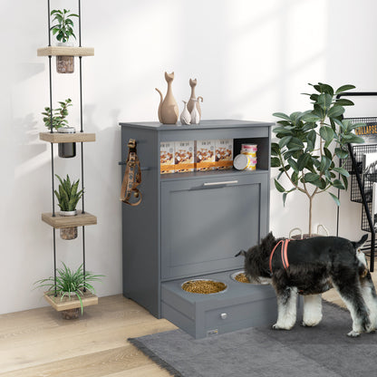 Pet Feeder Station Storage Cabinet, Dog Food Storage Container with Dog Raised Bowls, Watering Supplies, Grey Dog Bowls Grey  at Gallery Canada