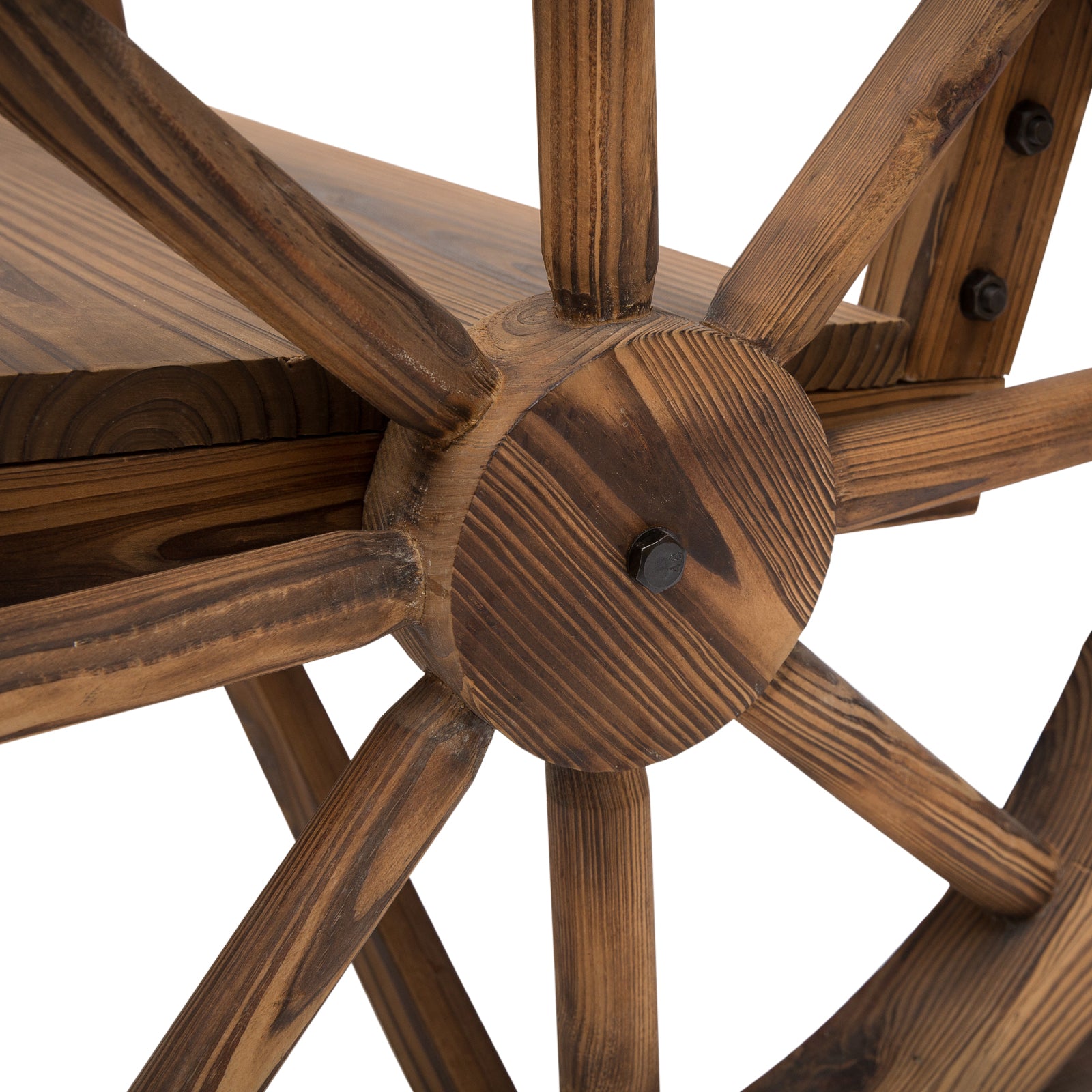 Wooden Wagon Wheel Bench Rustic Design 2 Seater Garden Outdoor Chair High Back Loveseat Outdoor Benches at Gallery Canada