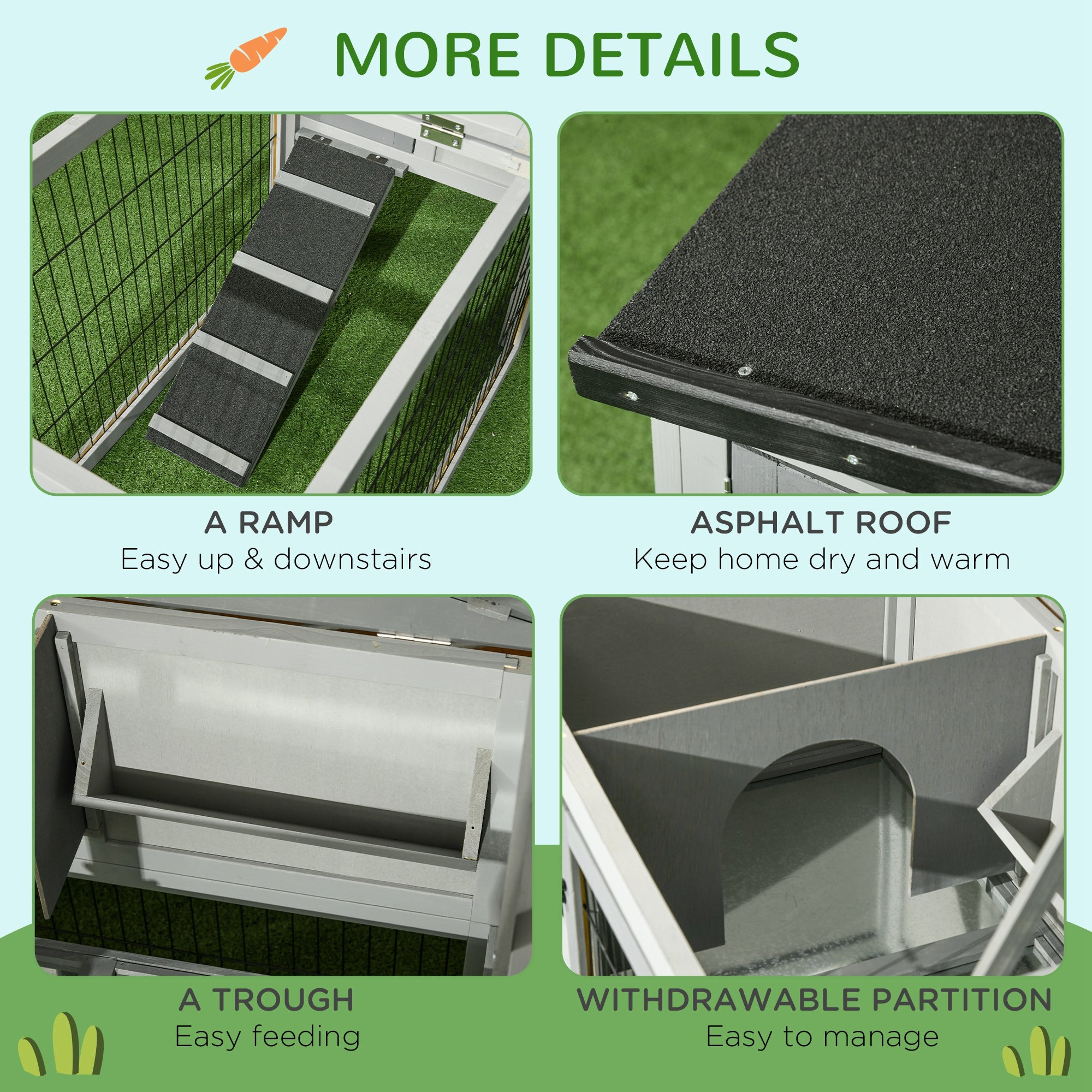Wood Rabbit Hutch w/ Ramp, Openable Roof, Pull-out Tray, Light Grey Rabbit Hutch at Gallery Canada