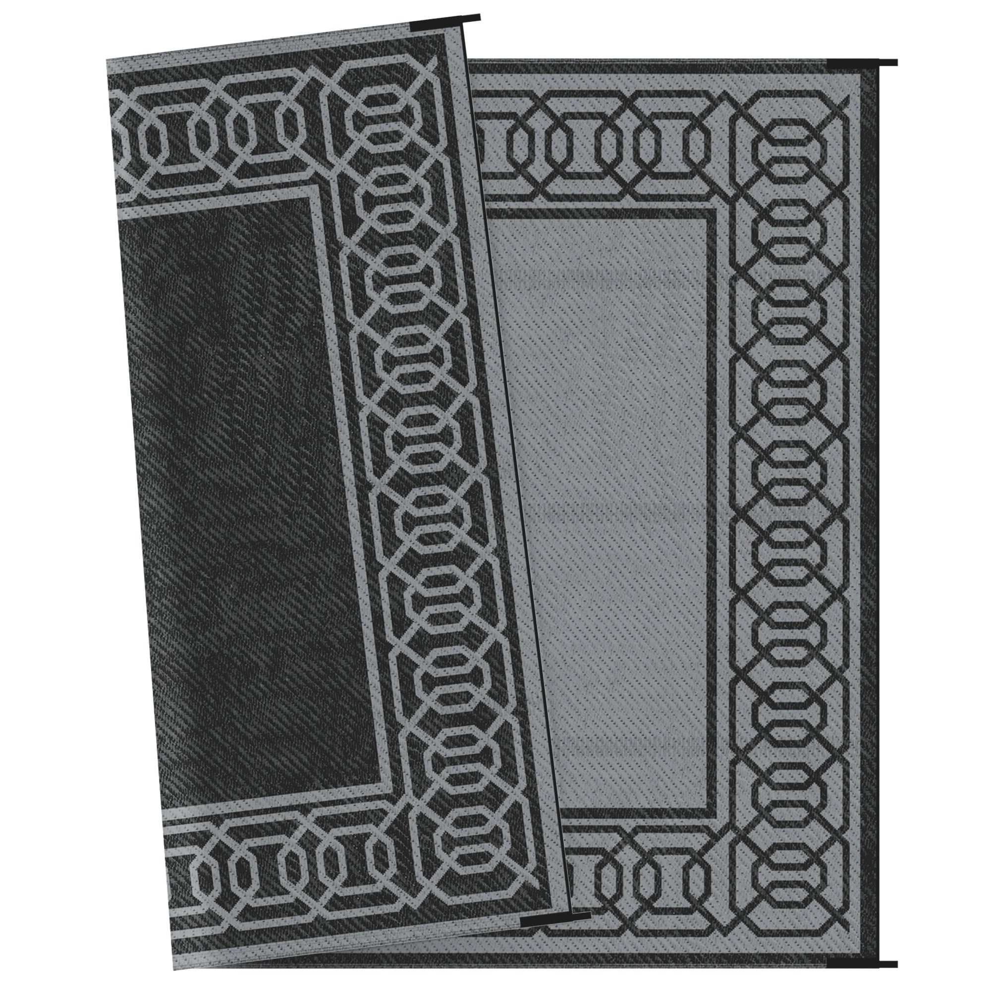 Portable Outdoor Rug with Carrying Bag, 9' x 12' Reversible Mat, Waterproof Plastic Straw RV Rug for Backyard, Deck, Picnic, Beach, Camping, Black and Grey Outdoor Reversible Rugs at Gallery Canada