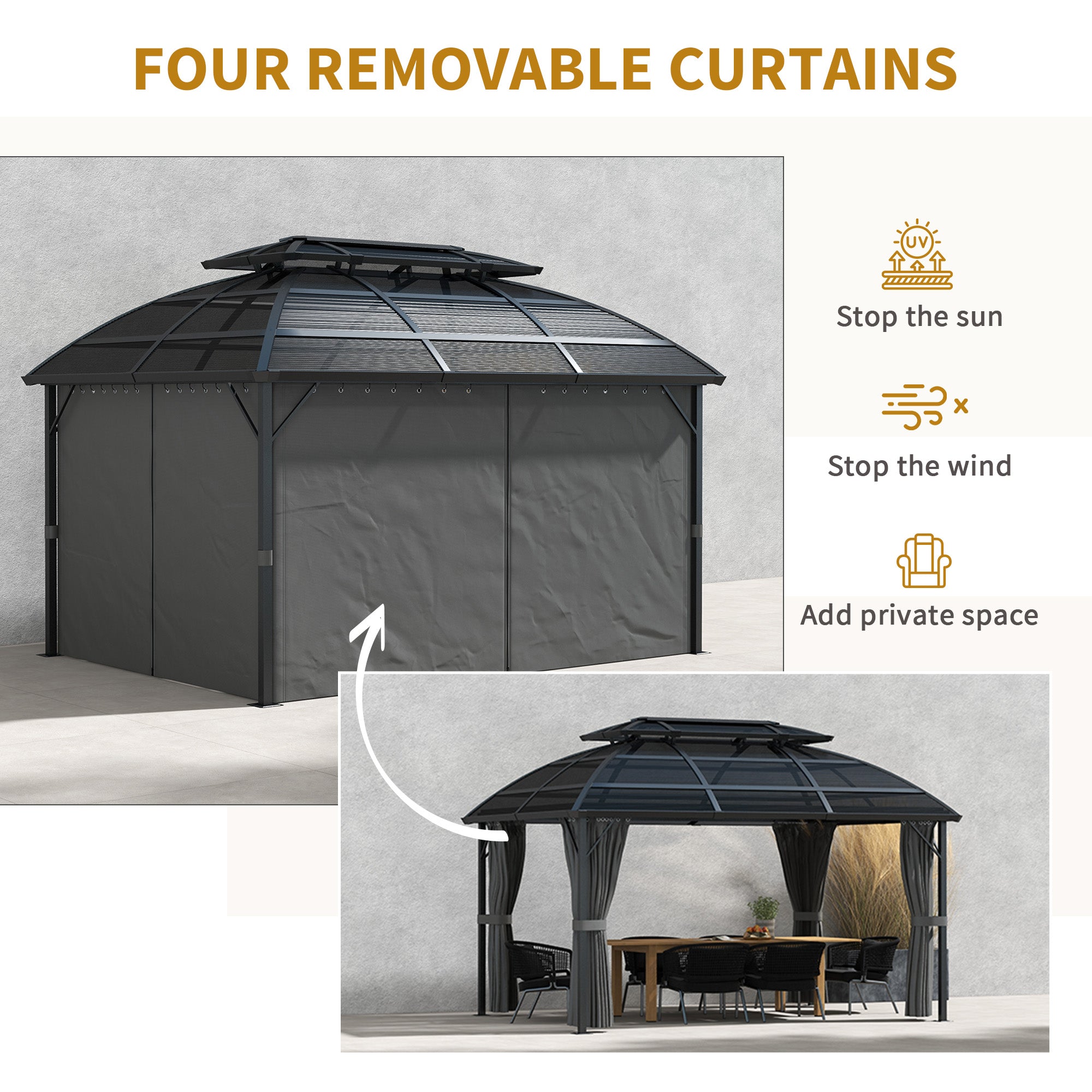 13' x 10' Patio Gazebo, Double Roof Outdoor Gazebo Canopy Shelter with Curtains and Aluminium Frame for Garden, Black Gazebos at Gallery Canada