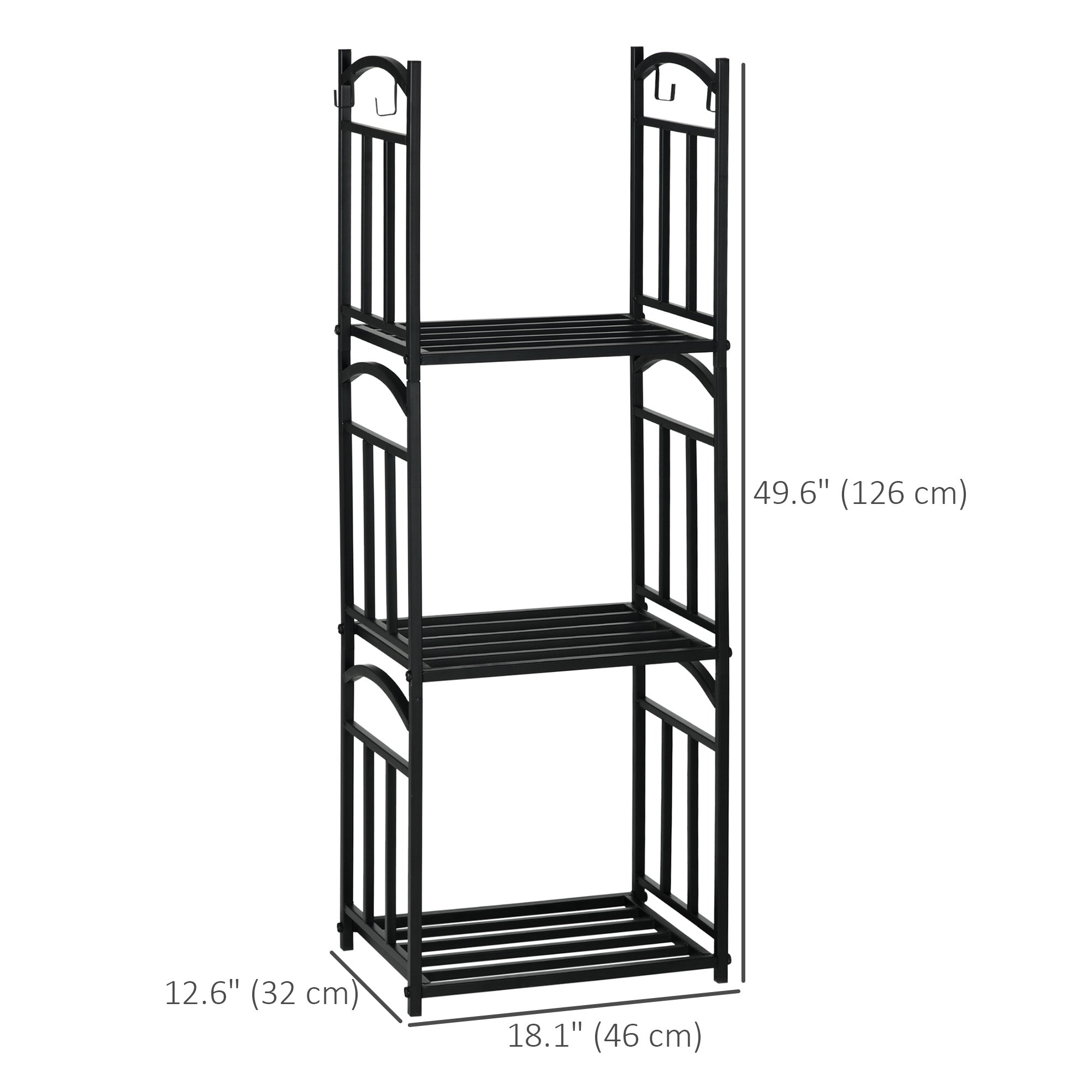 3-Tier Firewood Rack Heavy Duty Wood Storage Log Stacking Shelf with Hanging Hooks, Outdoor Indoor Use, Black Firewood Racks   at Gallery Canada