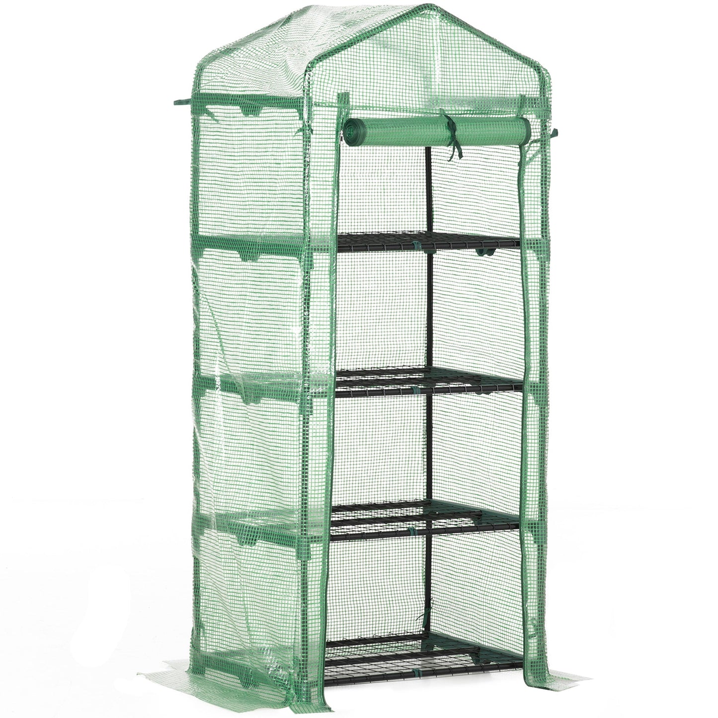 Portable Greenhouse, Outdoor Hot House Plant Flower Greenhouse with 4 Tier Shelves, Steel Frame, PE Cover, Dark Green Portable Greenhouses Dark Green  at Gallery Canada